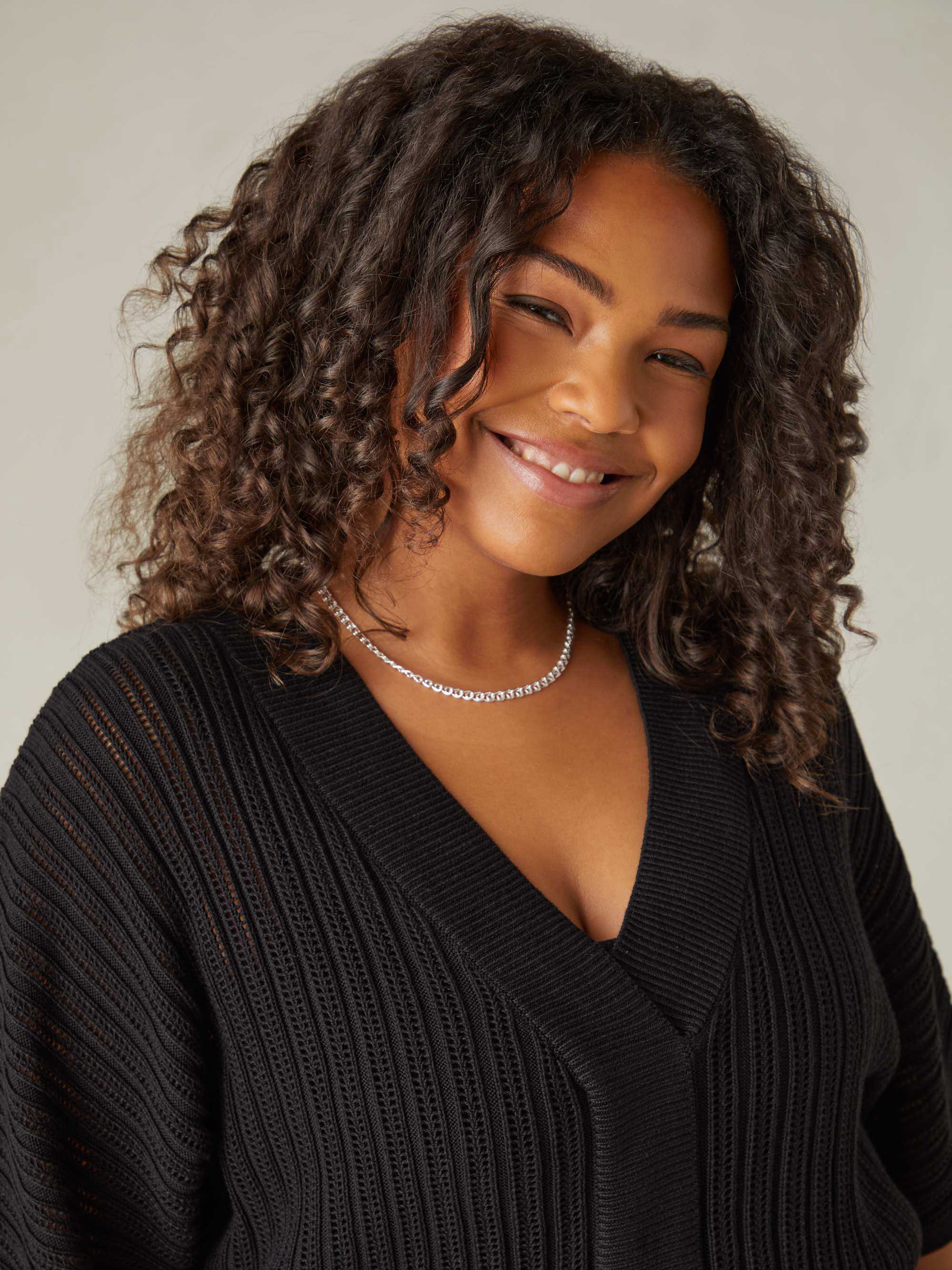 Black Open Stitch Knitted Kaftan Jumper - Image 2