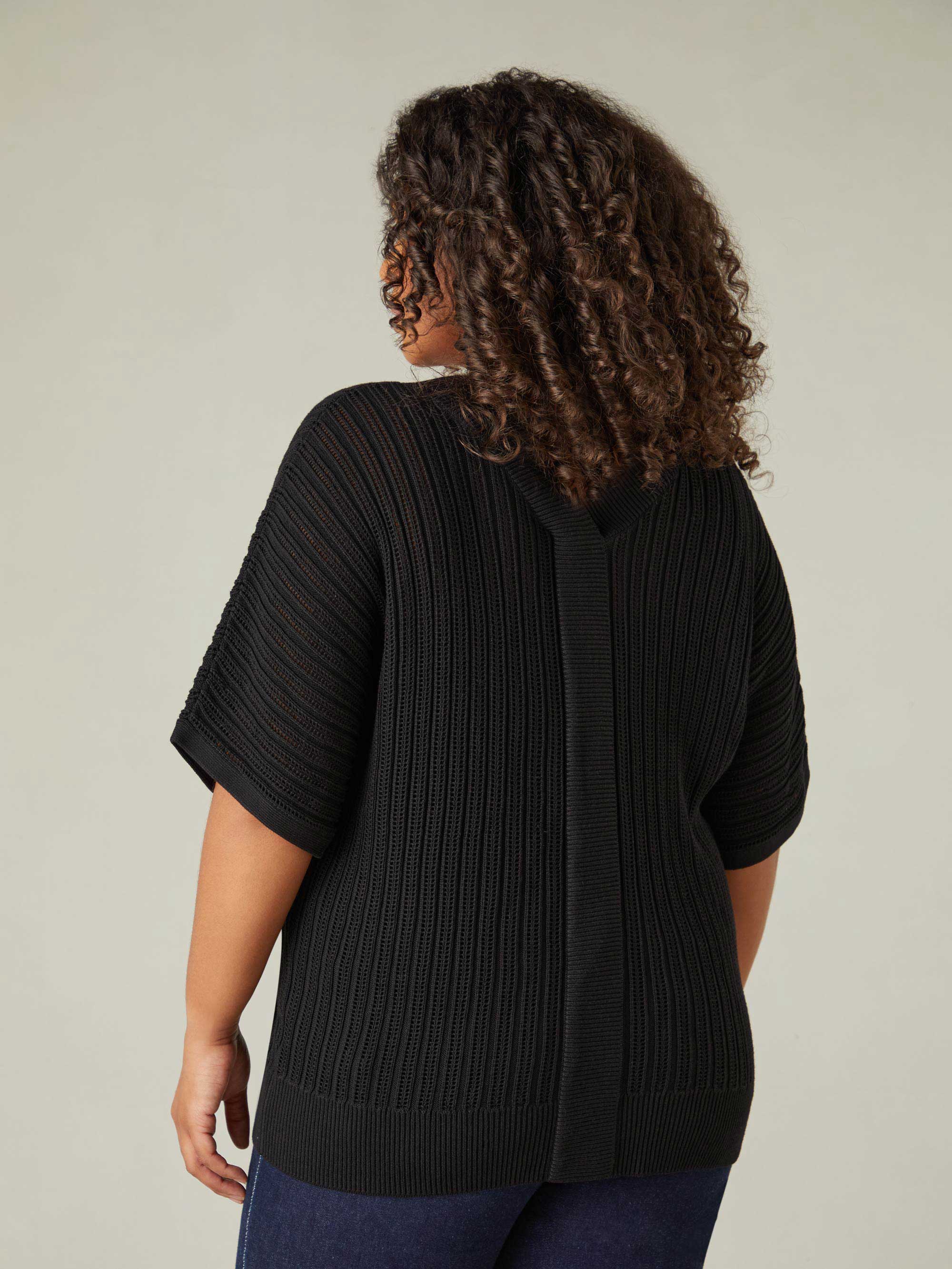Black Open Stitch Knitted Kaftan Jumper - Image 4