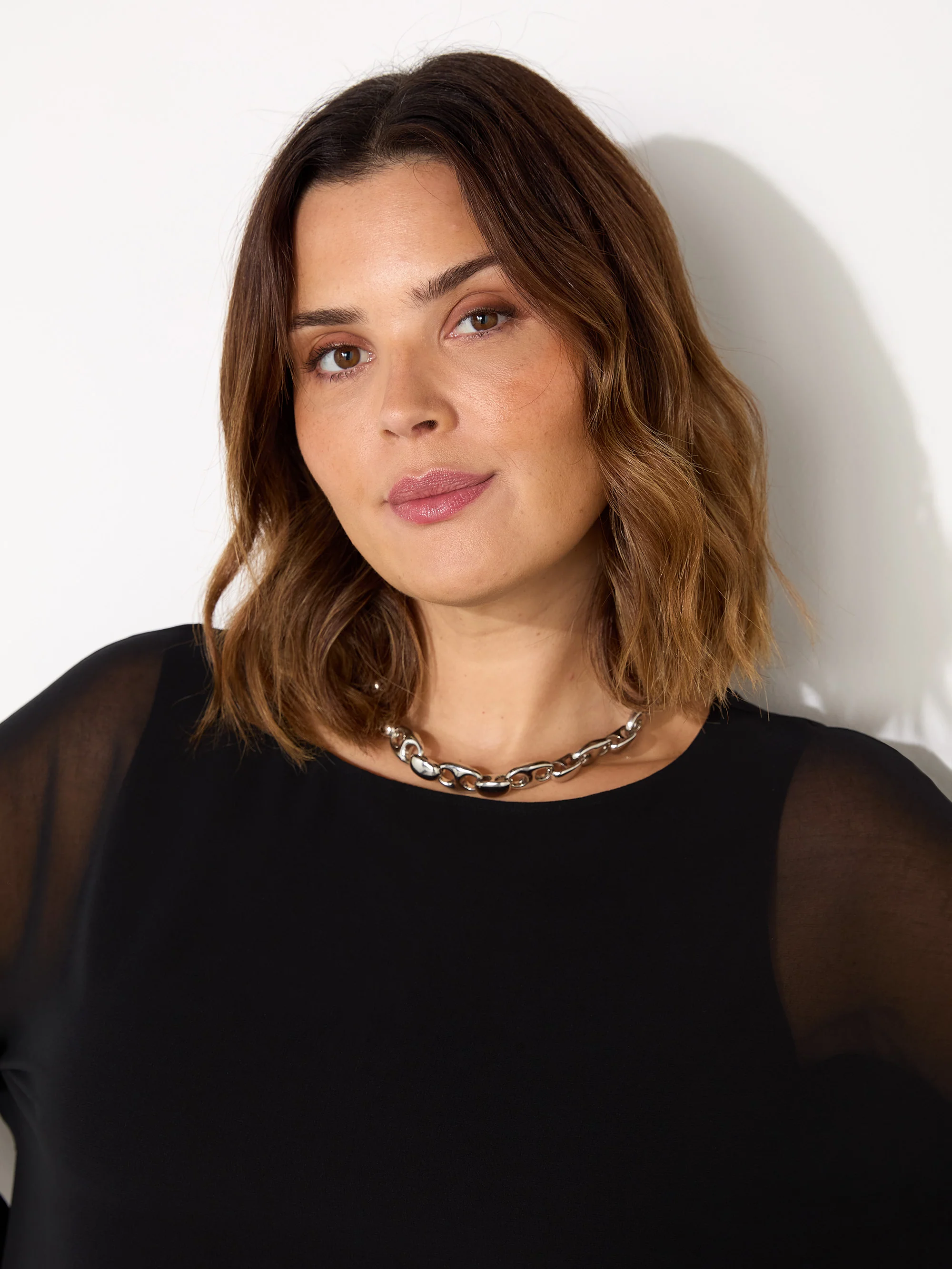 Black Overlay Chiffon Top With Jersey Sleeve - Image 3