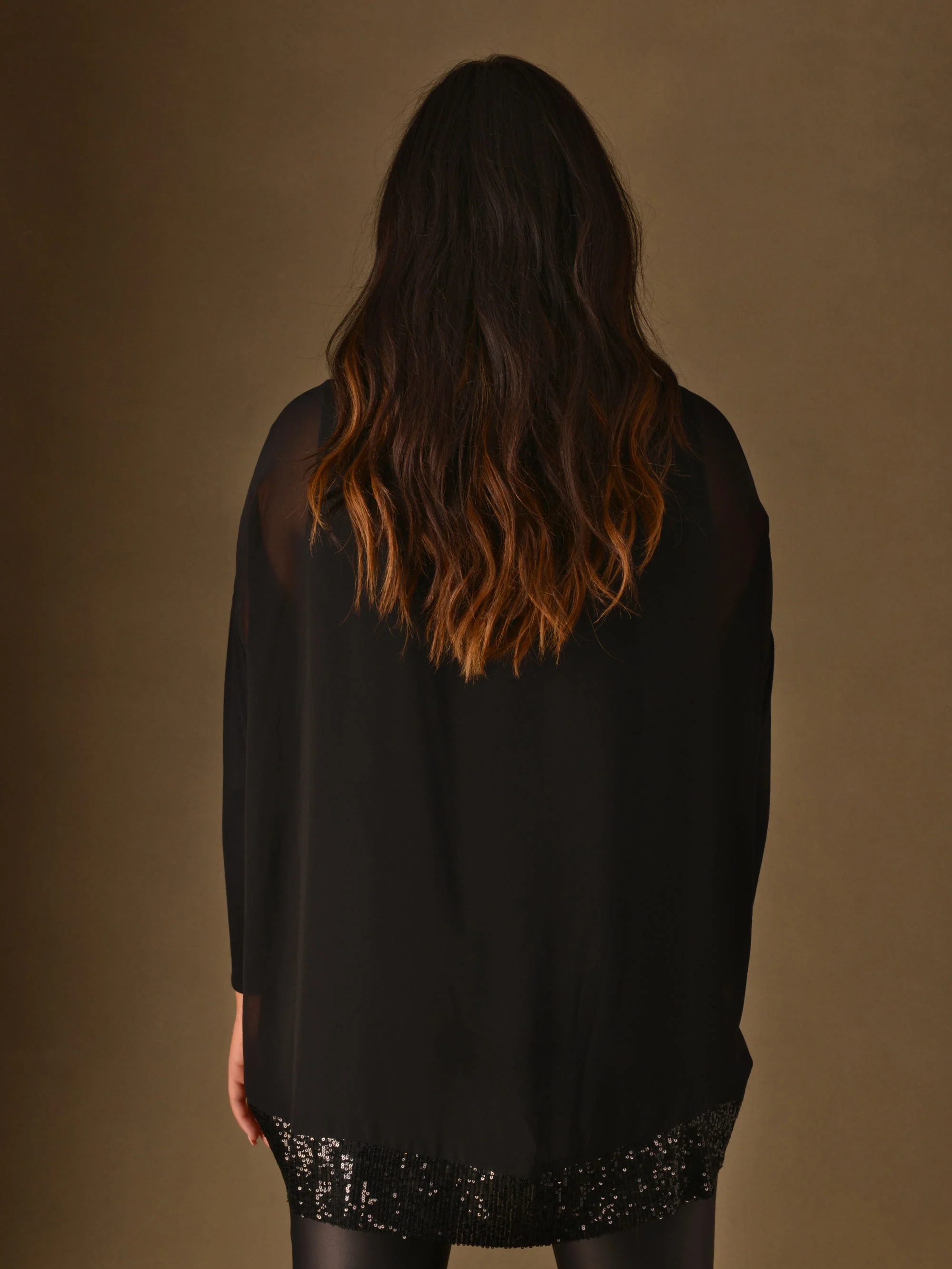 Black Sequin Hem Chiffon Overlayer Top - Image 2