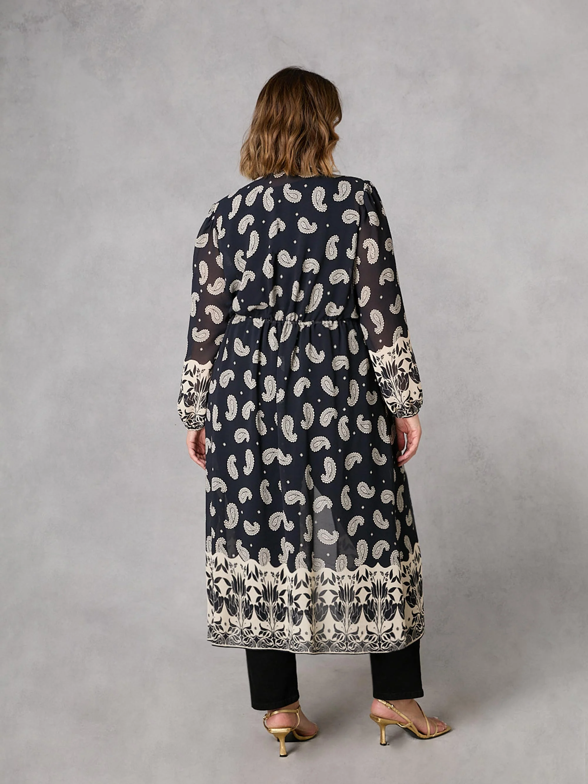 Black Paisley Print Longline Kimono - Image 5