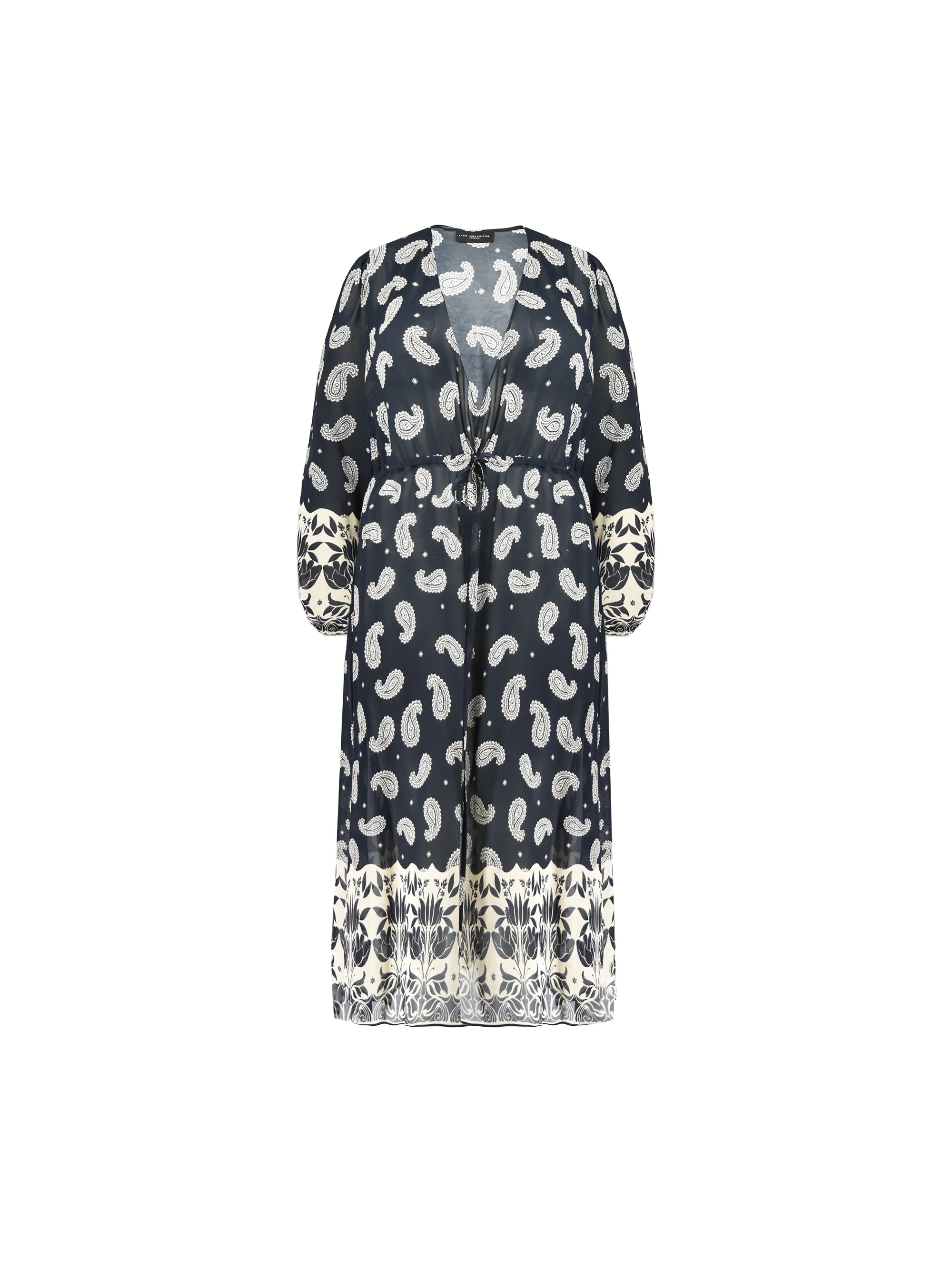 Black Paisley Print Longline Kimono - Image 6