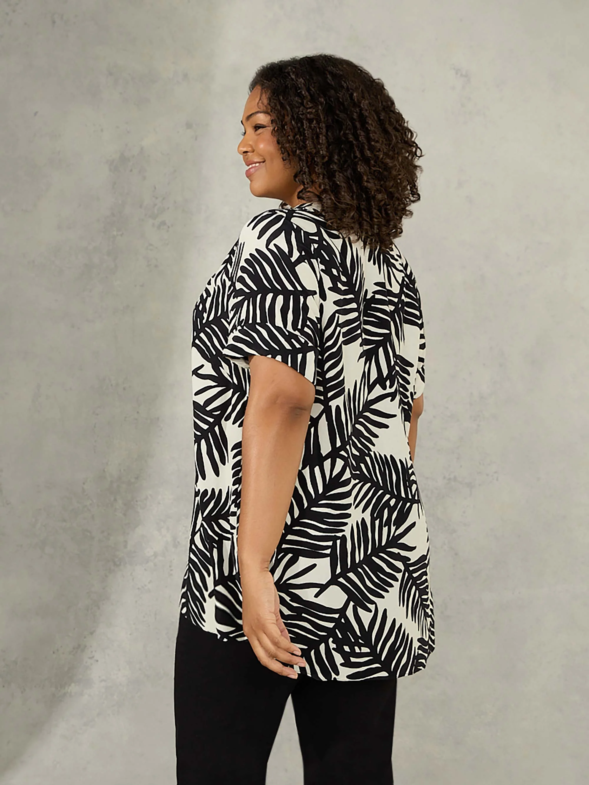 Black Palm Print V-Neck Blouse - Image 3