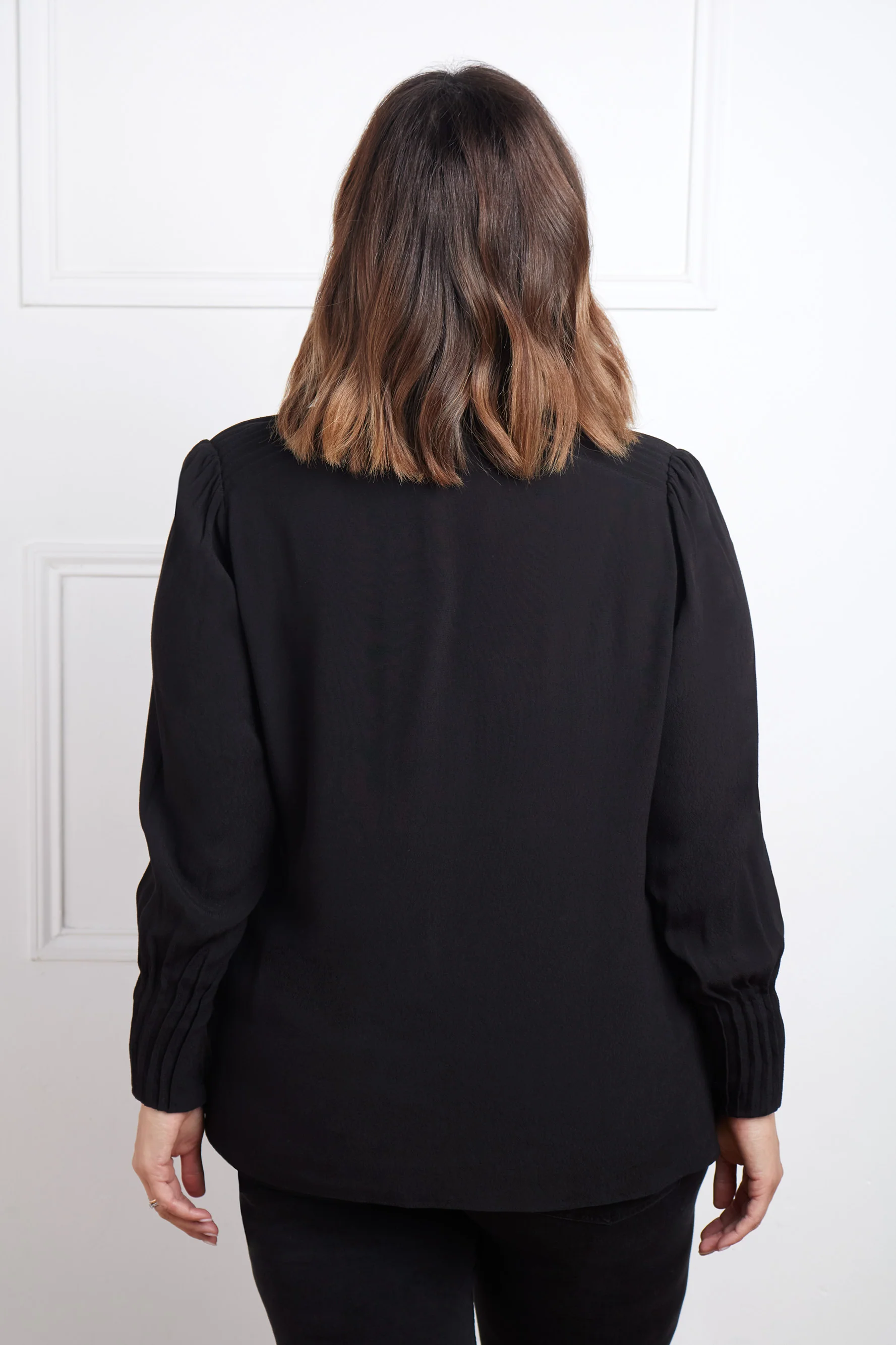 Black Pin Tuck Detail Blouse - Image 4