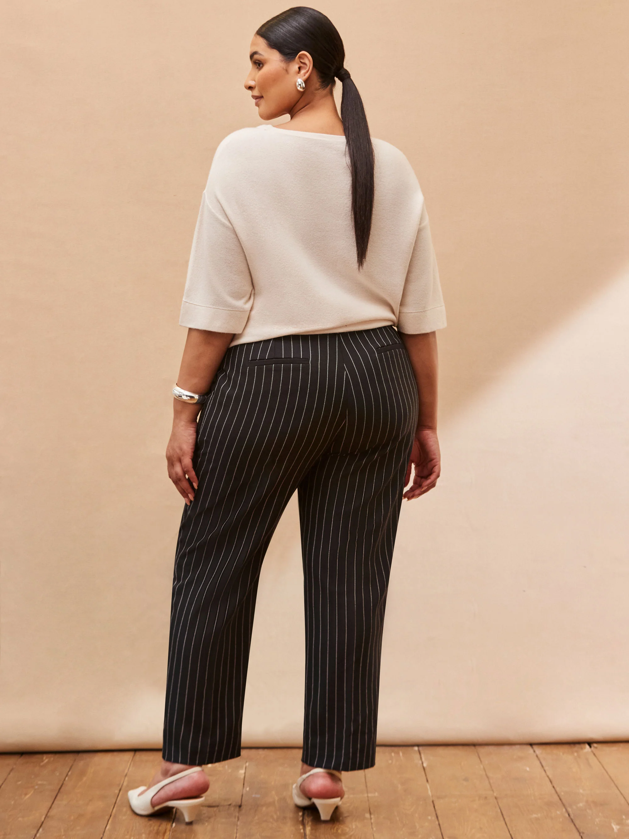 Black Pinstripe Tapered Tailored Trouser - Image 3