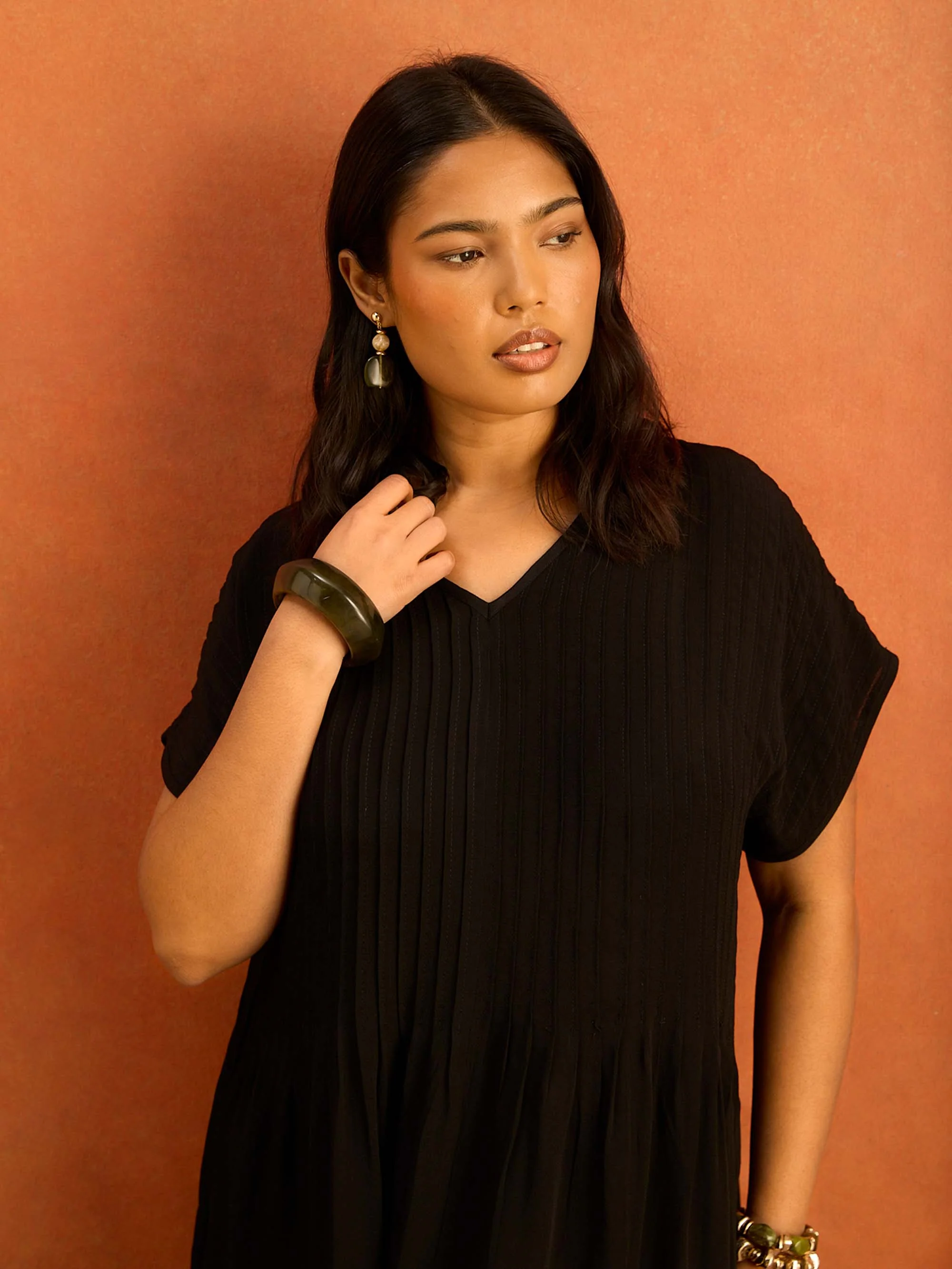 Black Pleated Midi Dress - Image 2
