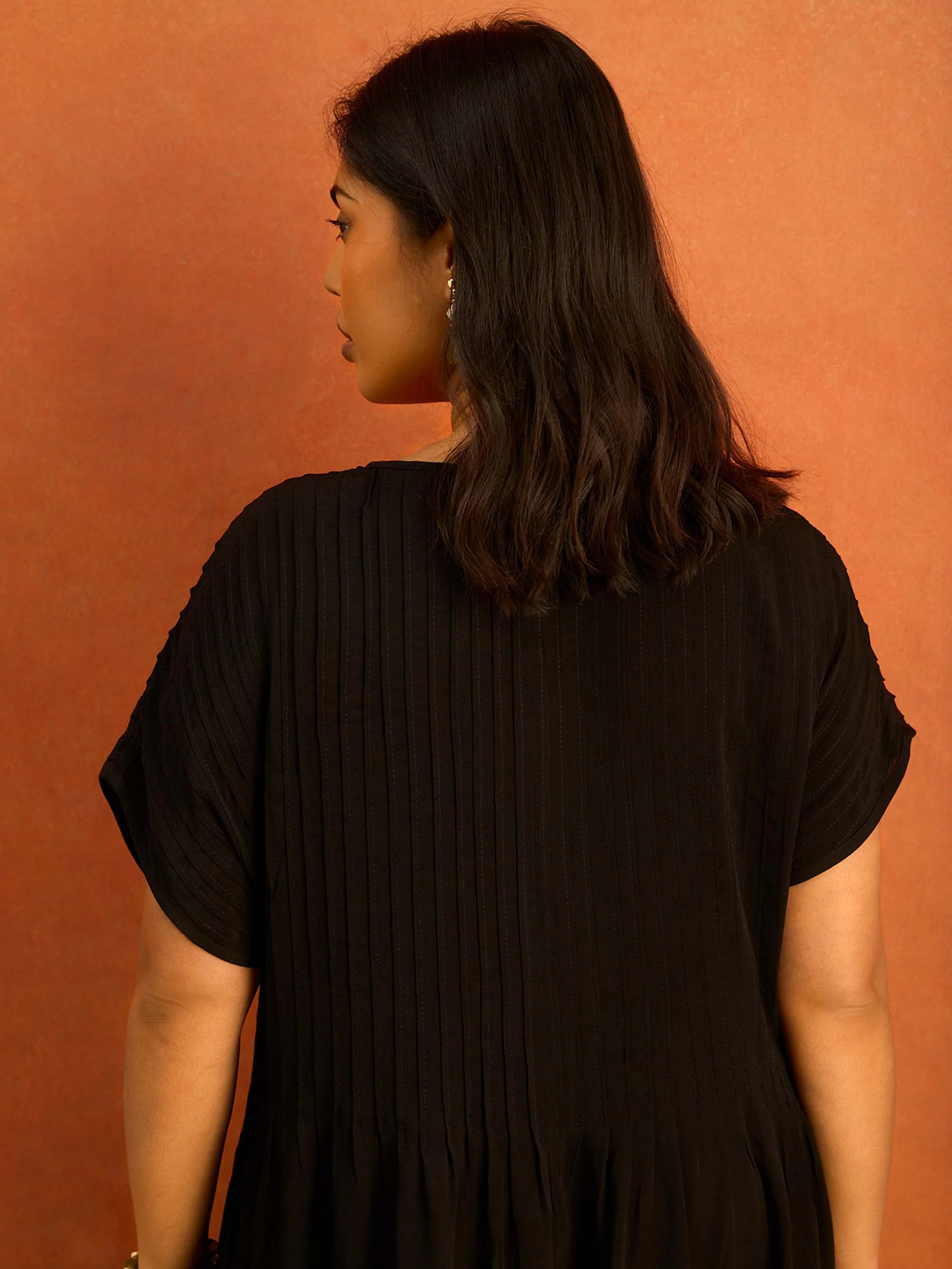 Black Pleated Midi Dress - Image 3