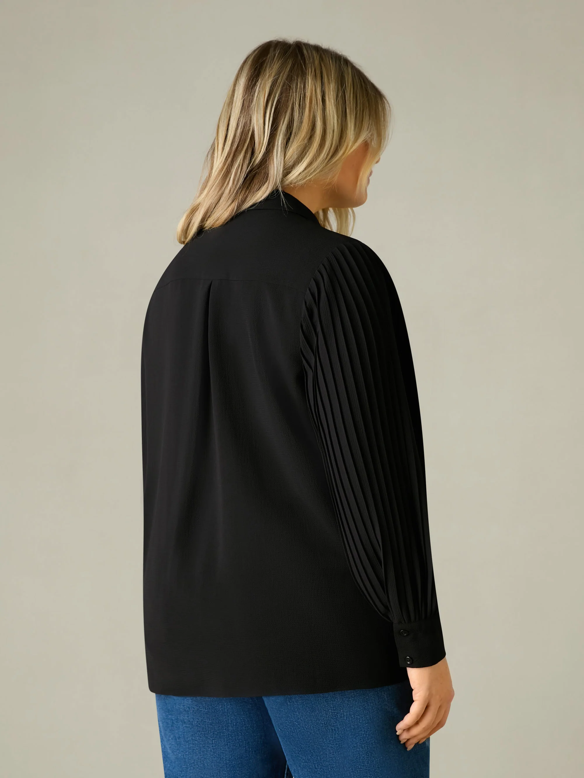 Black Pleated Sleeve Shirt - Image 3