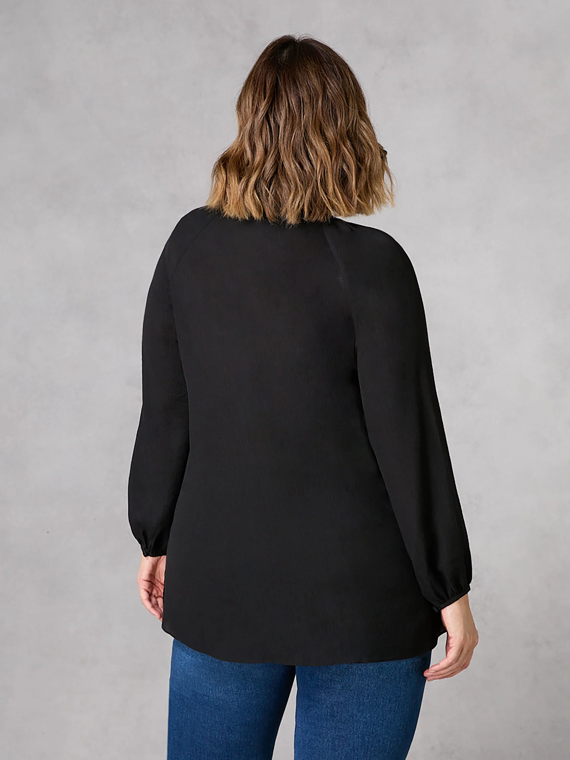 Black Pleated Yoke Boho Blouse - Image 3