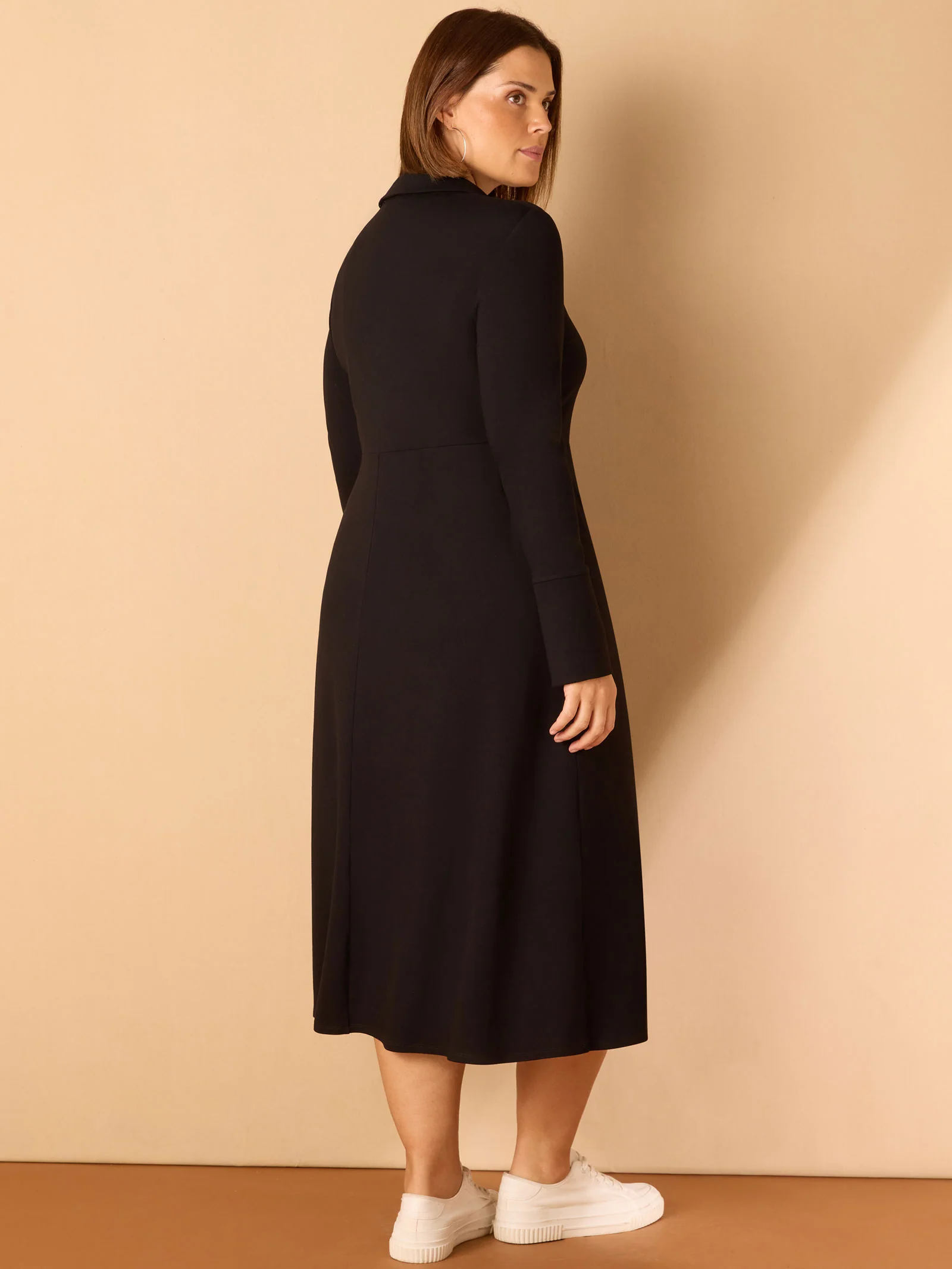 Black Polo Collar Jersey Midi Dress - Image 5