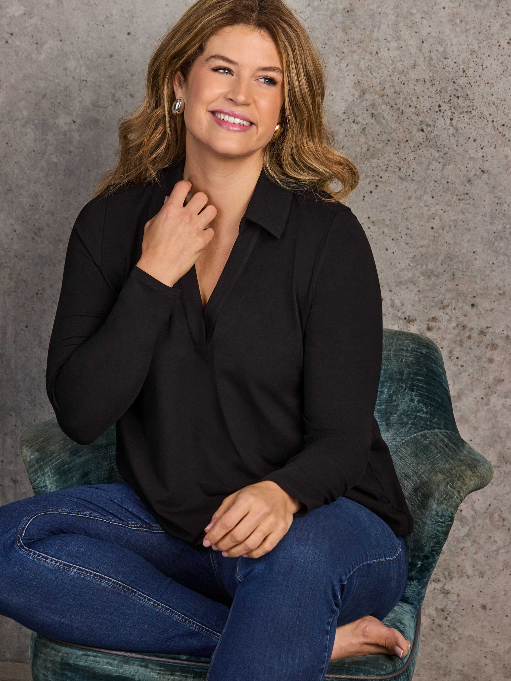 Black Long Sleeve Jersey Polo Neck Top - Image 4