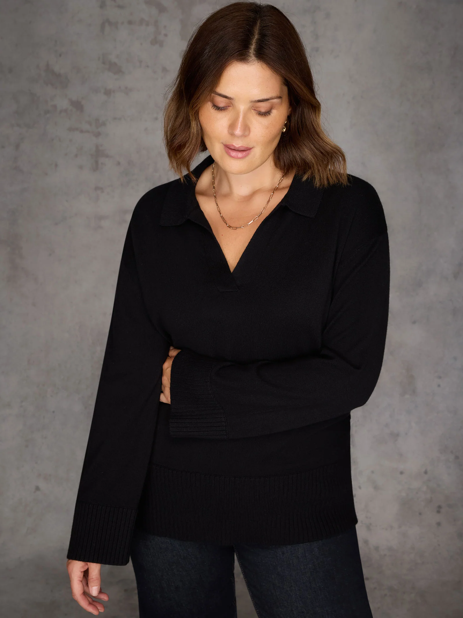 Black Polo Knit Jumper - Image 3