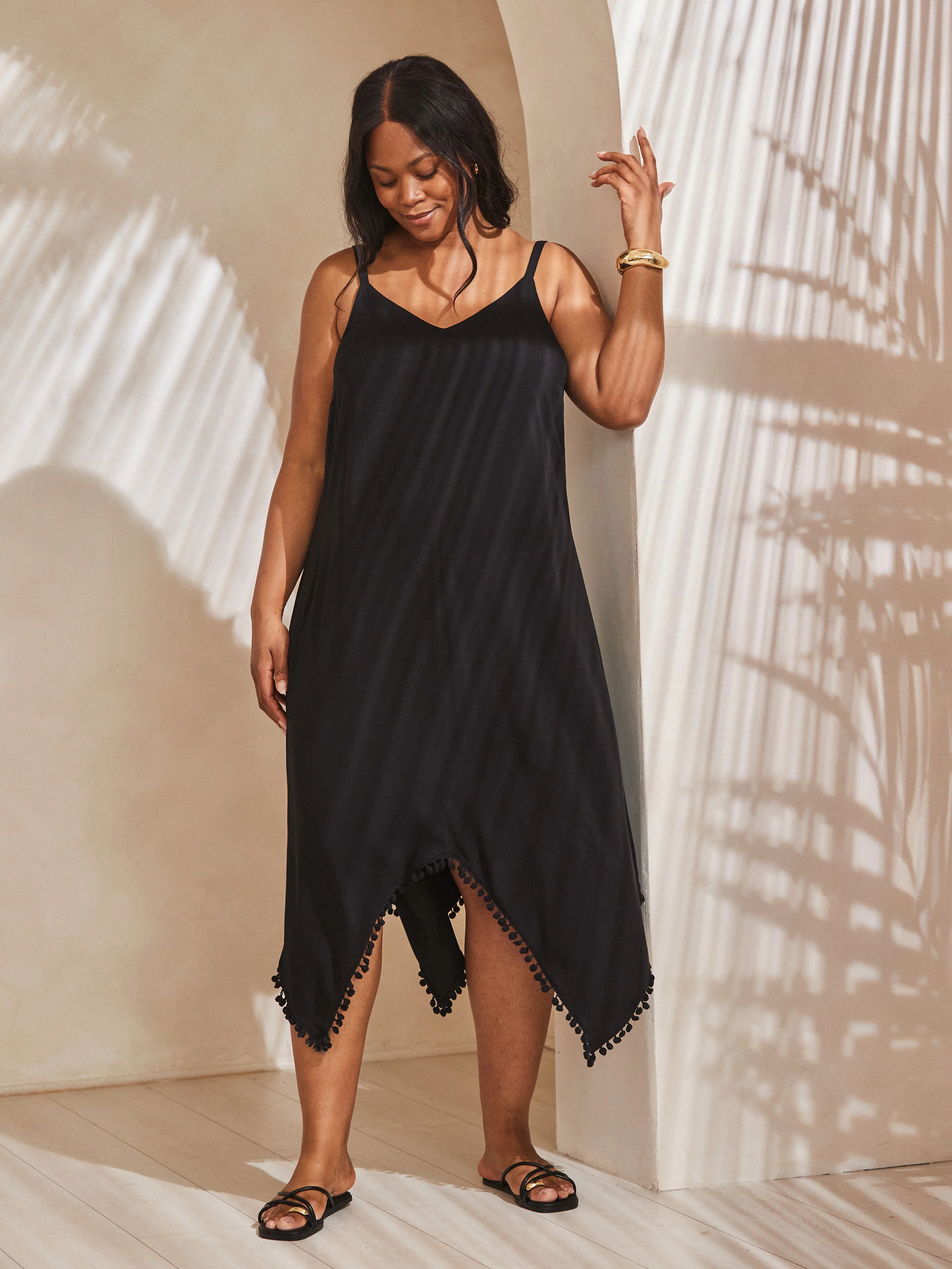 Black Pom Pom Hanky Hem Dress - Image 2