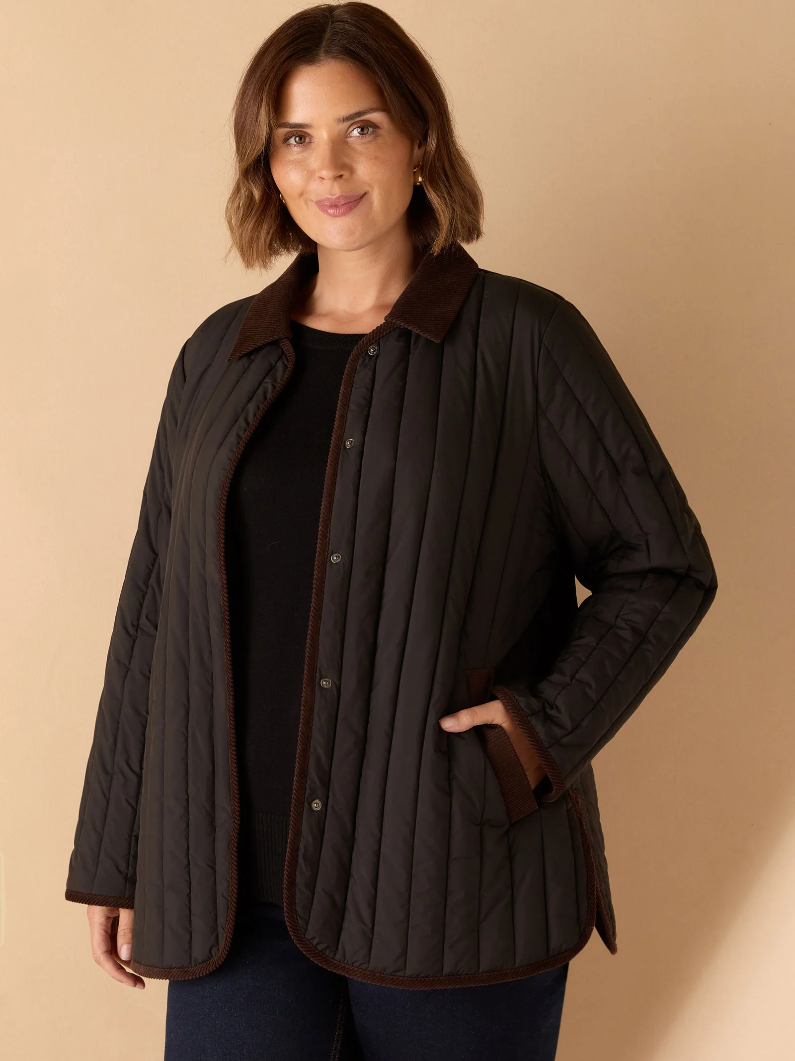 Black Quilted Jacket with Cord Detailing - Image 2