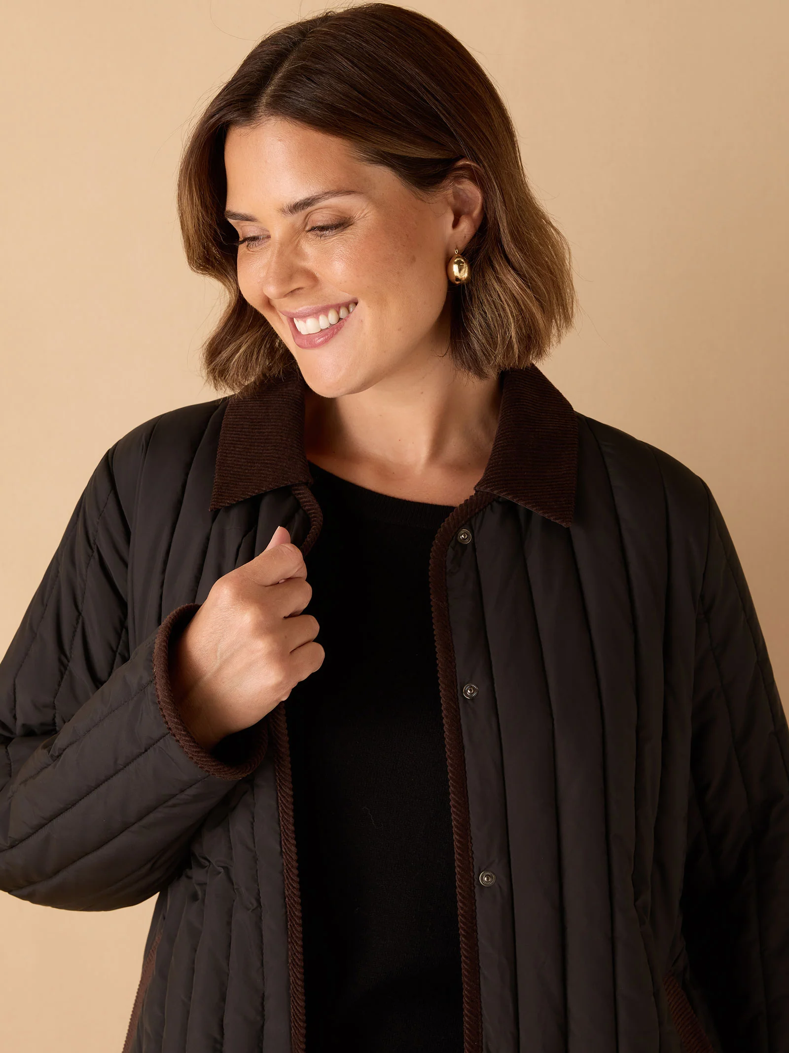 Black Quilted Jacket with Cord Detailing - Image 3