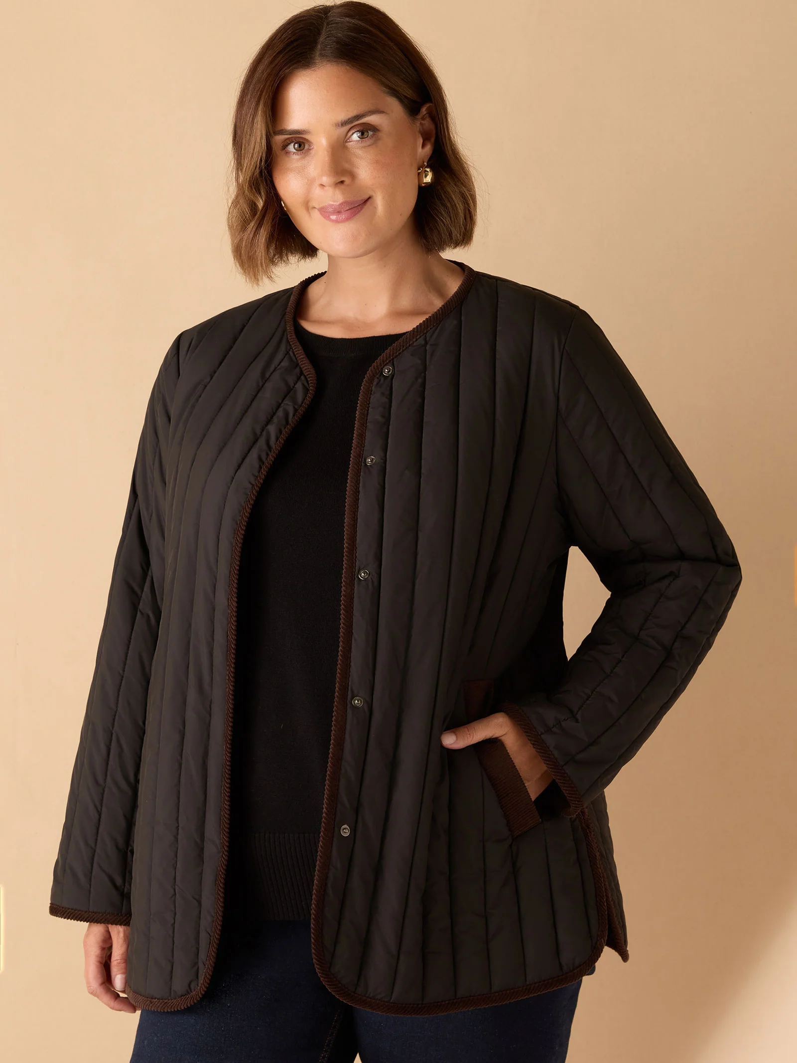 Black Quilted Jacket with Cord Detailing - Image 4