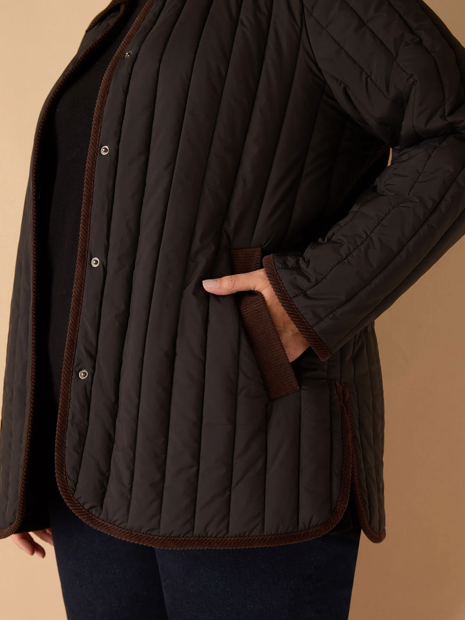 Black Quilted Jacket with Cord Detailing - Image 8