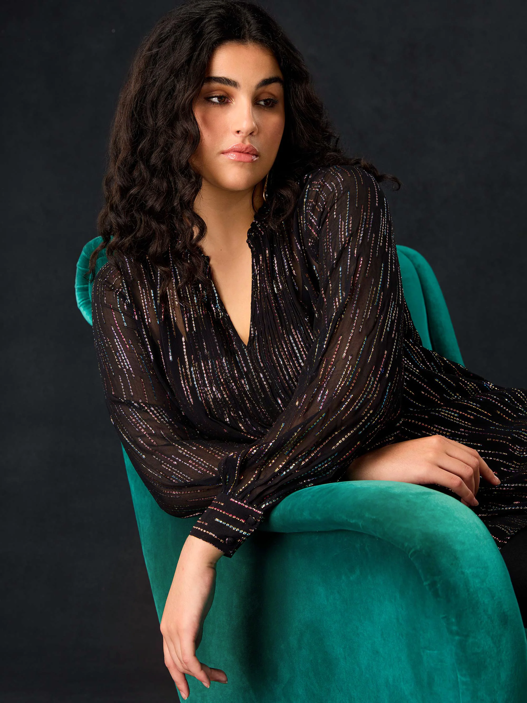 Black Rainbow Metallic Pin Tuck Blouse - Image 4
