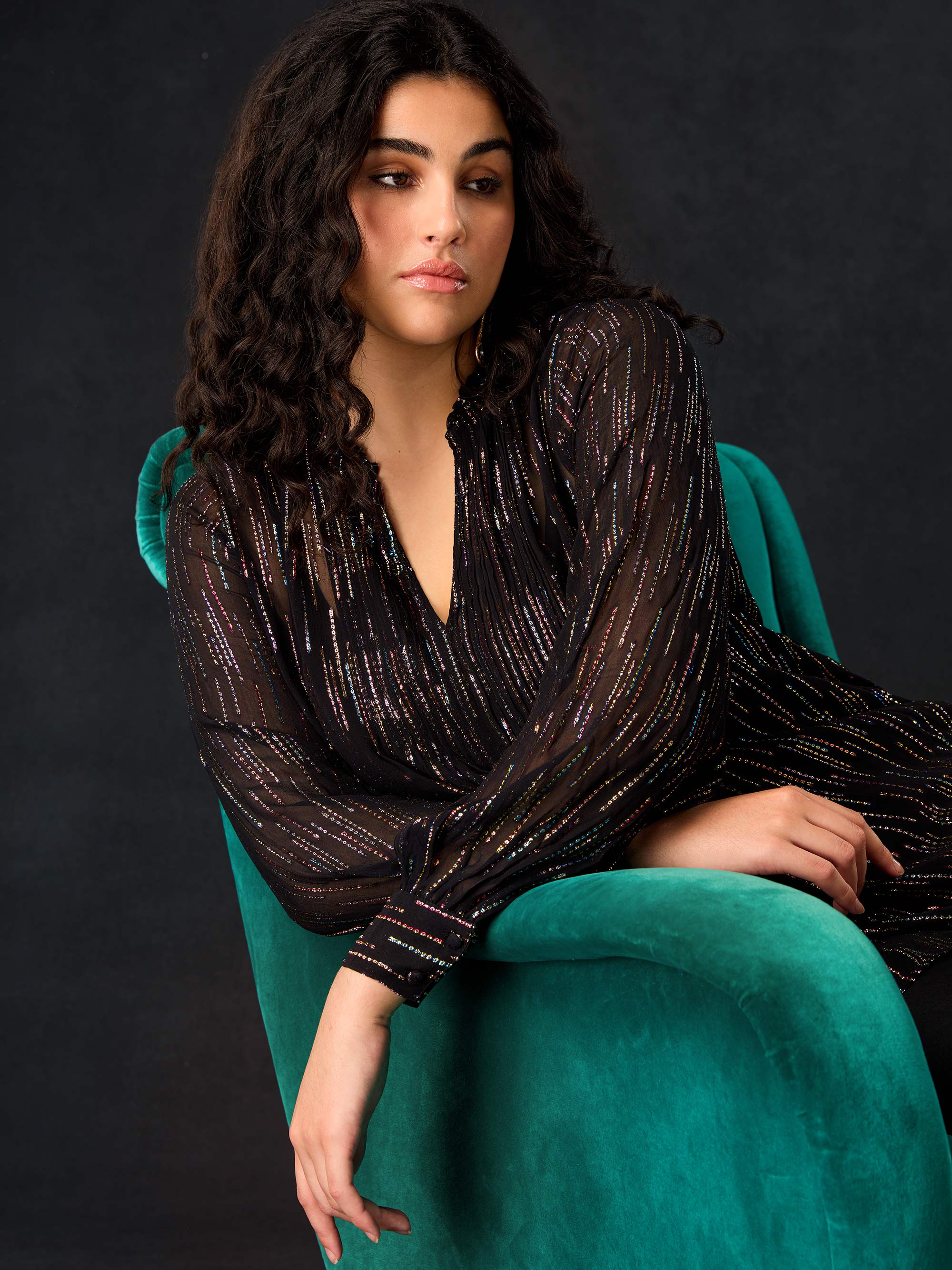 Black Rainbow Metallic Pin Tuck Blouse - Image 7