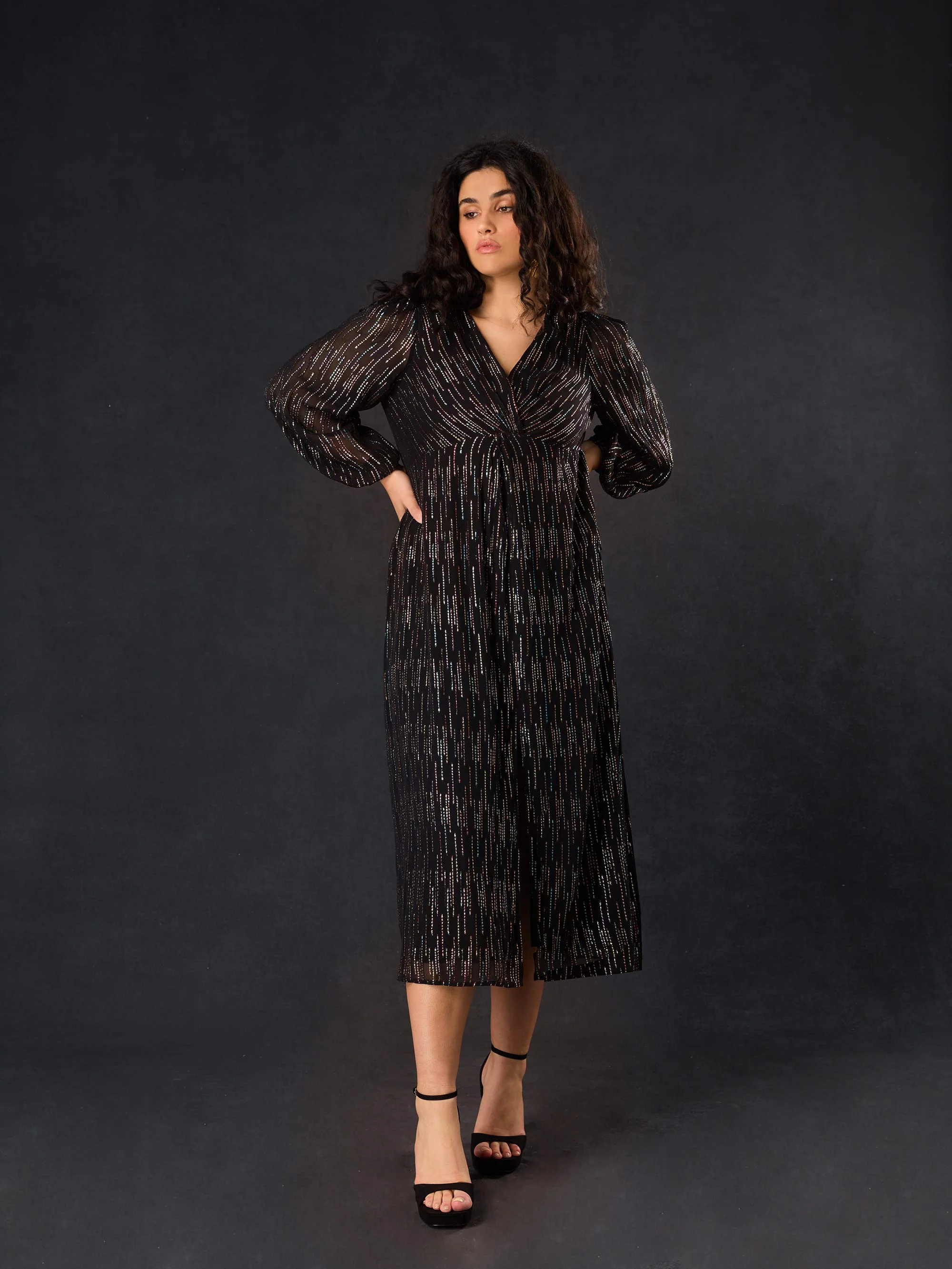 Black Rainbow Metallic Twist Maxi Dress - Image 2