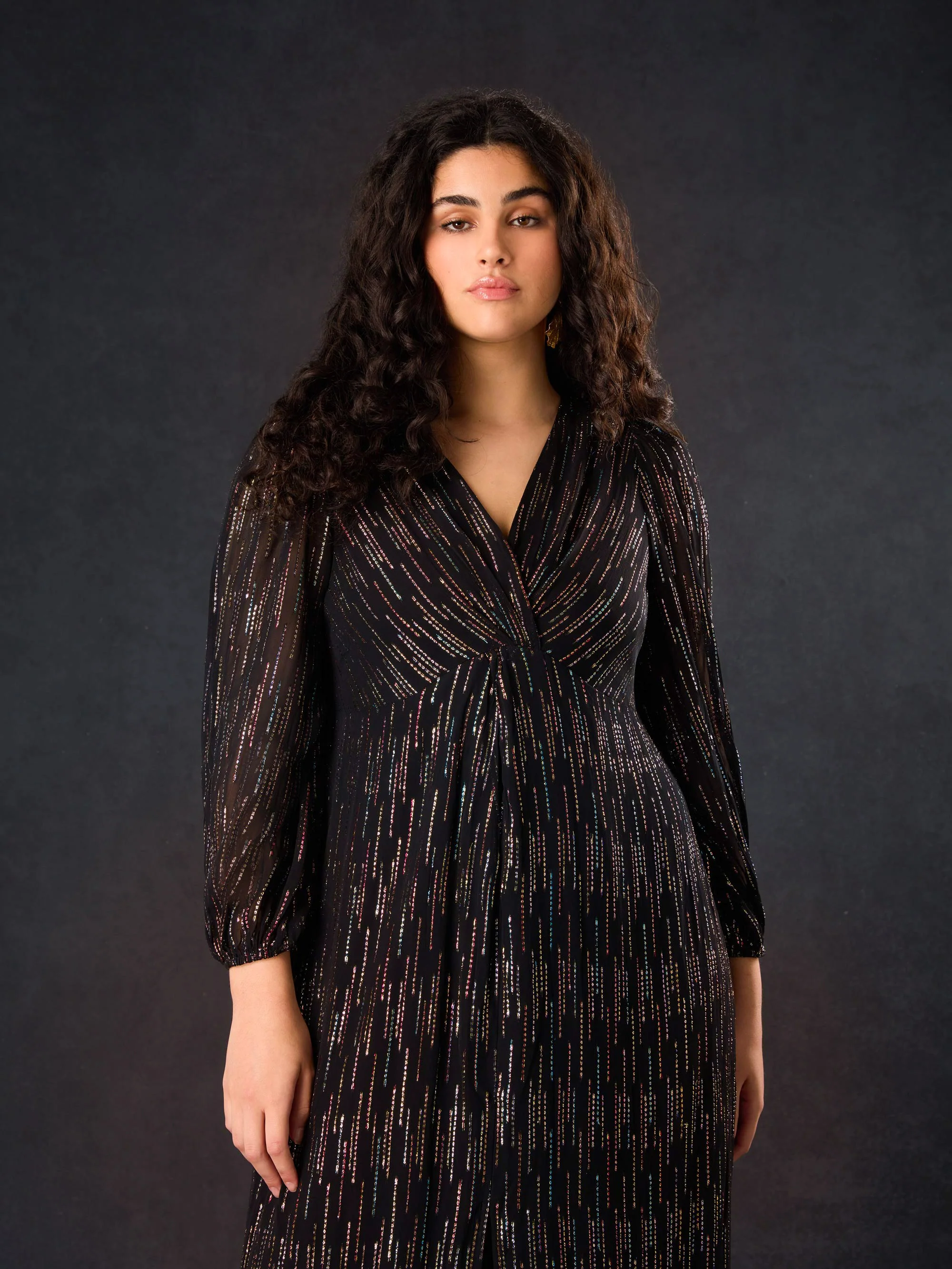 Black Rainbow Metallic Twist Maxi Dress - Image 3
