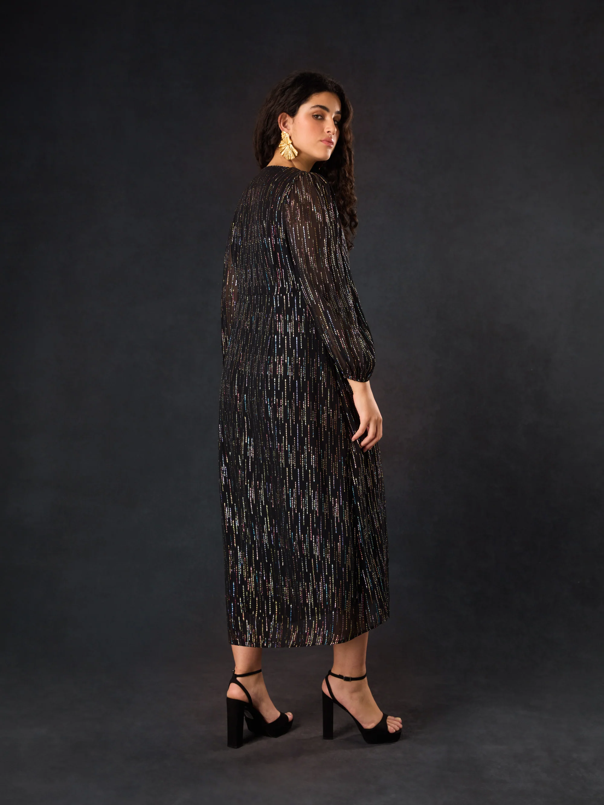 Black Rainbow Metallic Twist Maxi Dress - Image 4