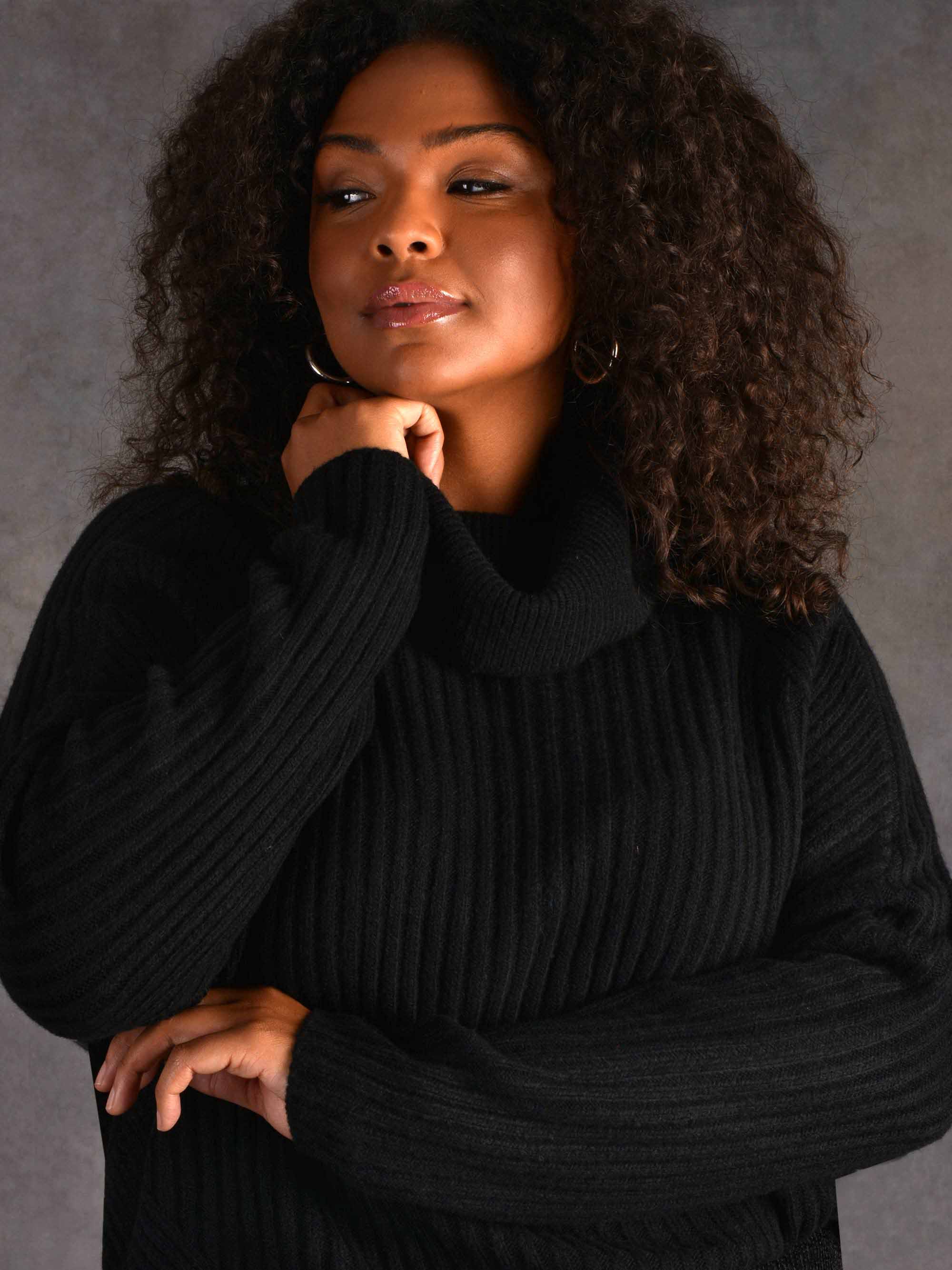 Black Rib Roll Neck Jumper - Image 3