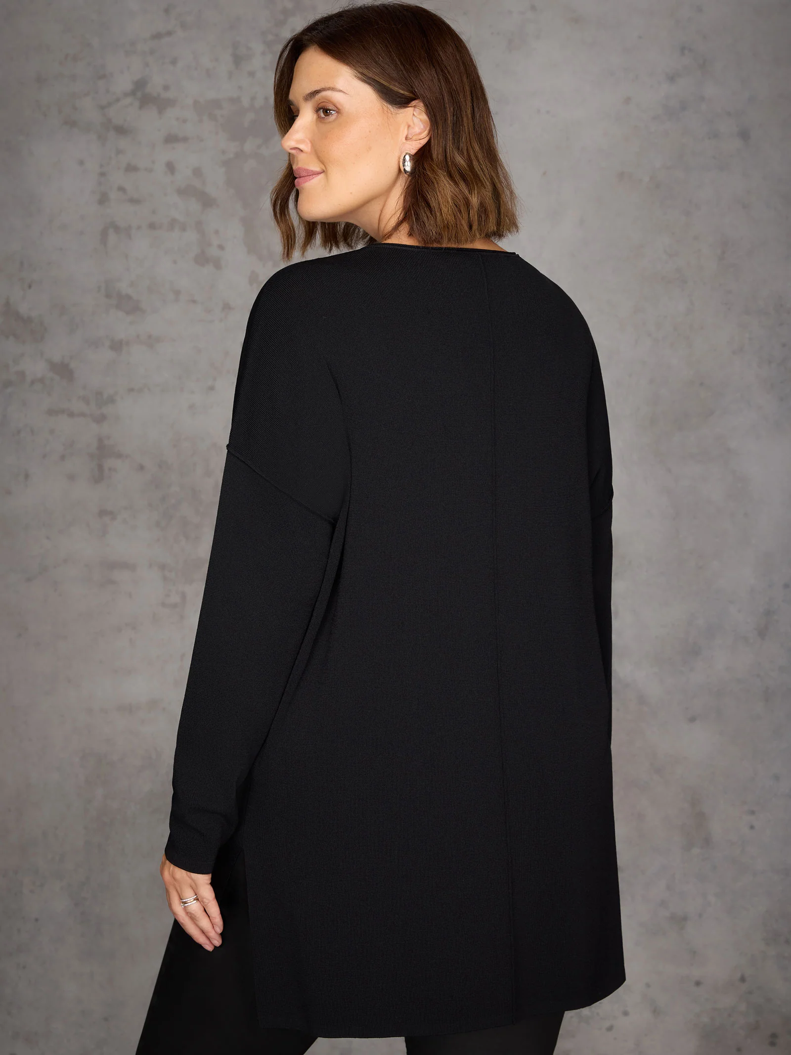 Black Ribbed Detail V Neck Knit Tunic - Image 5