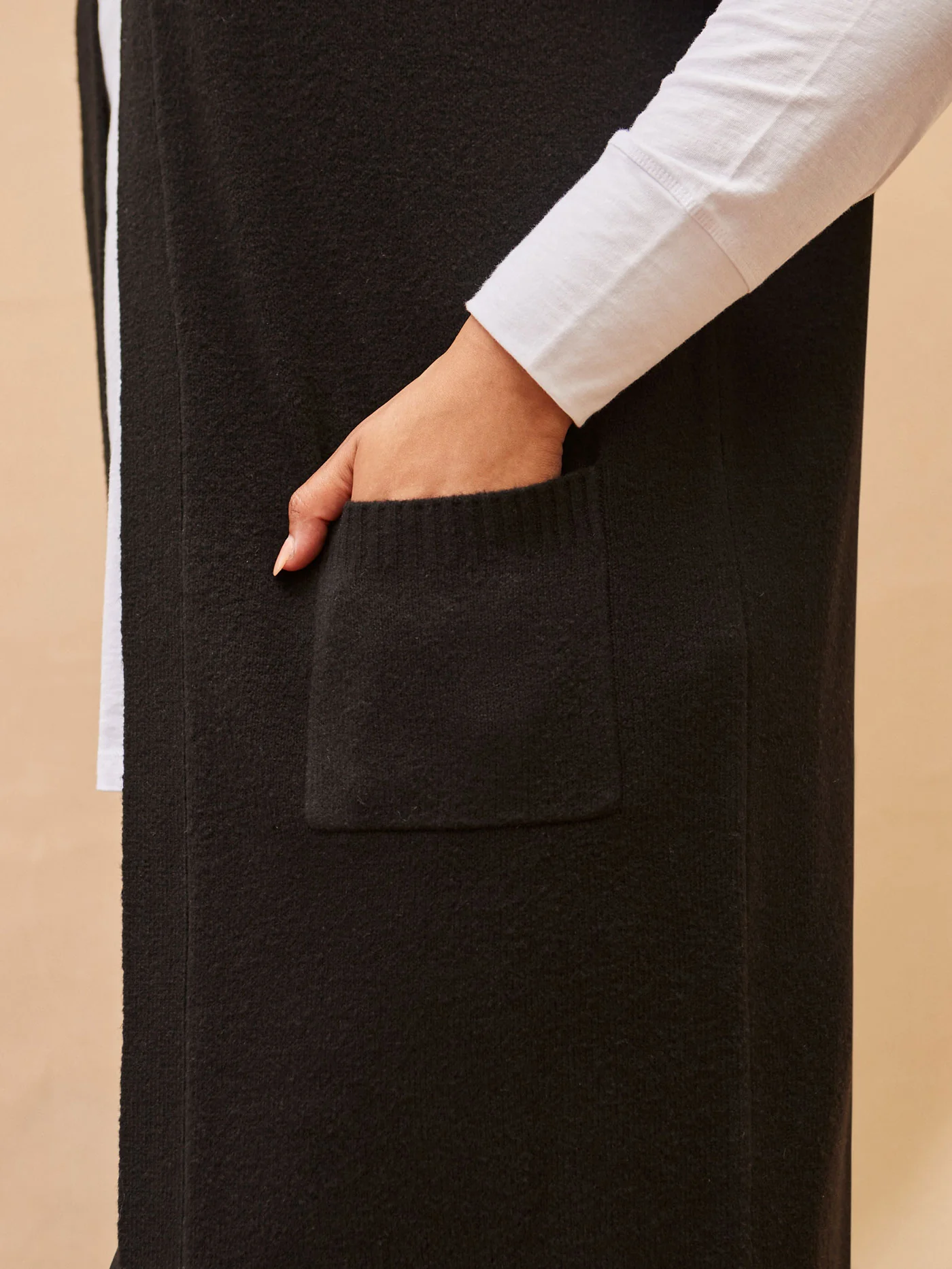 Black Ribbed Neck Longline Cardigan - Image 3