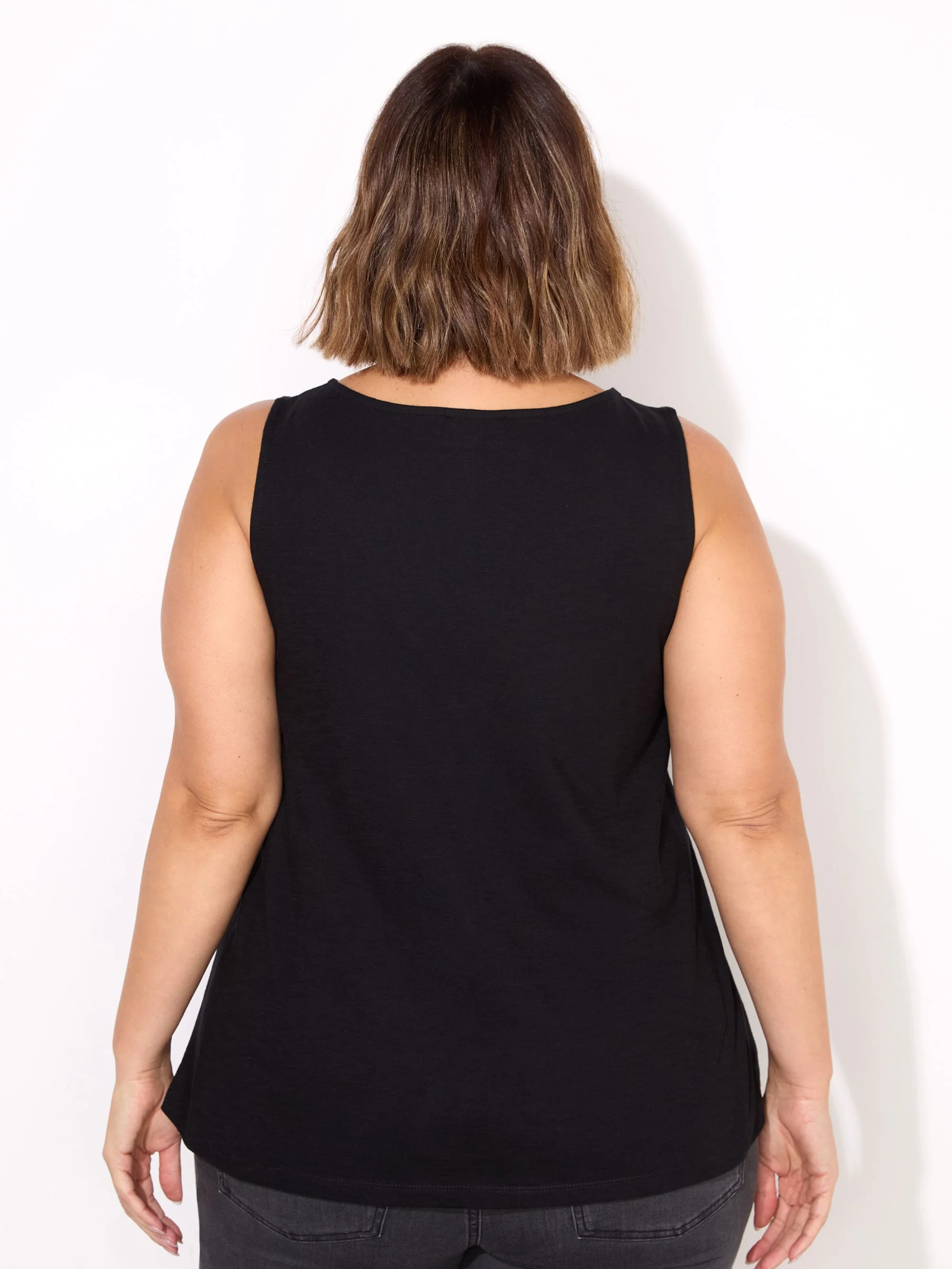 Black Round Cotton Slub Neck Vest - Image 4