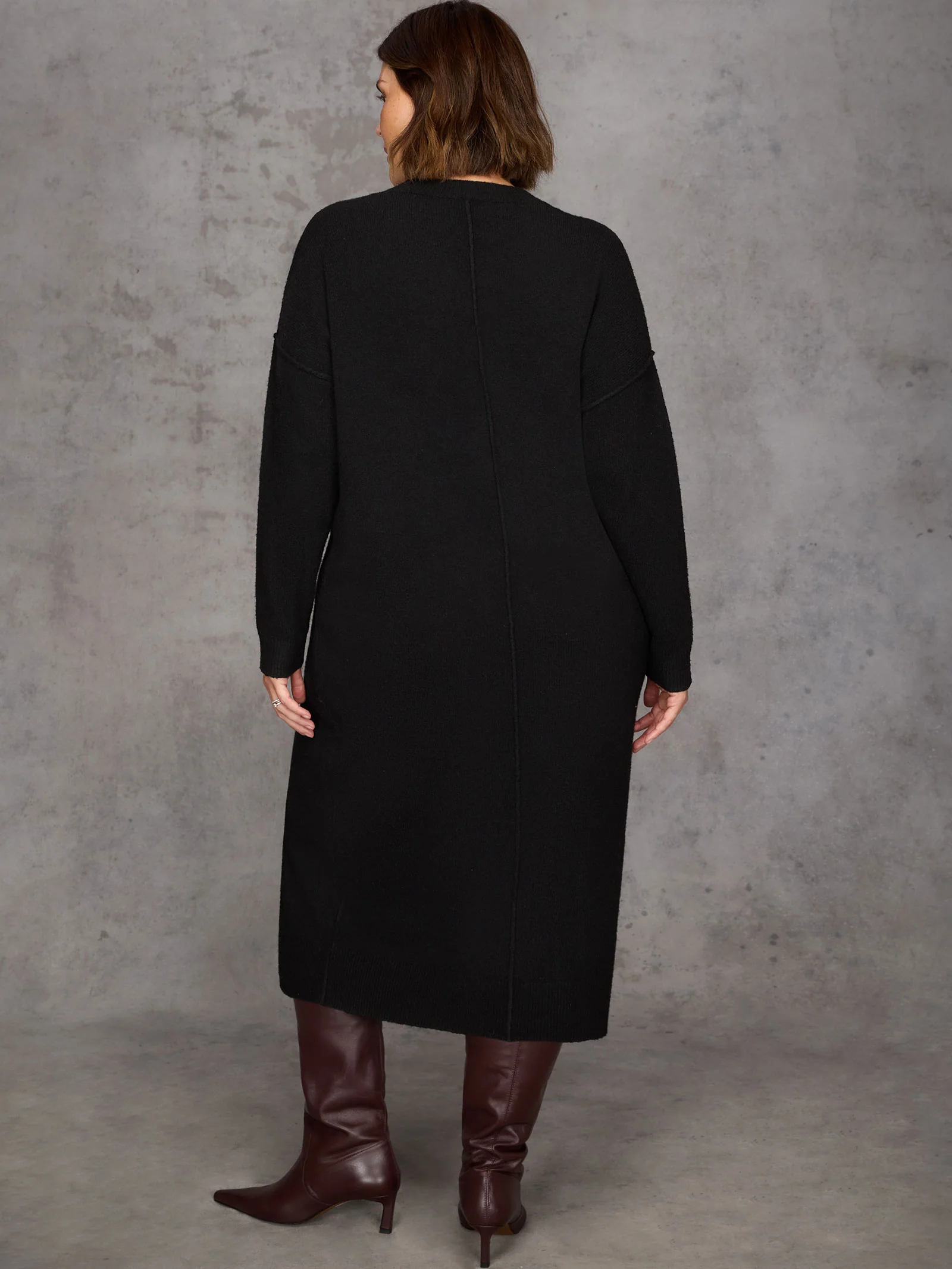 Black Round Neck Knit Jumper Dress - Image 5