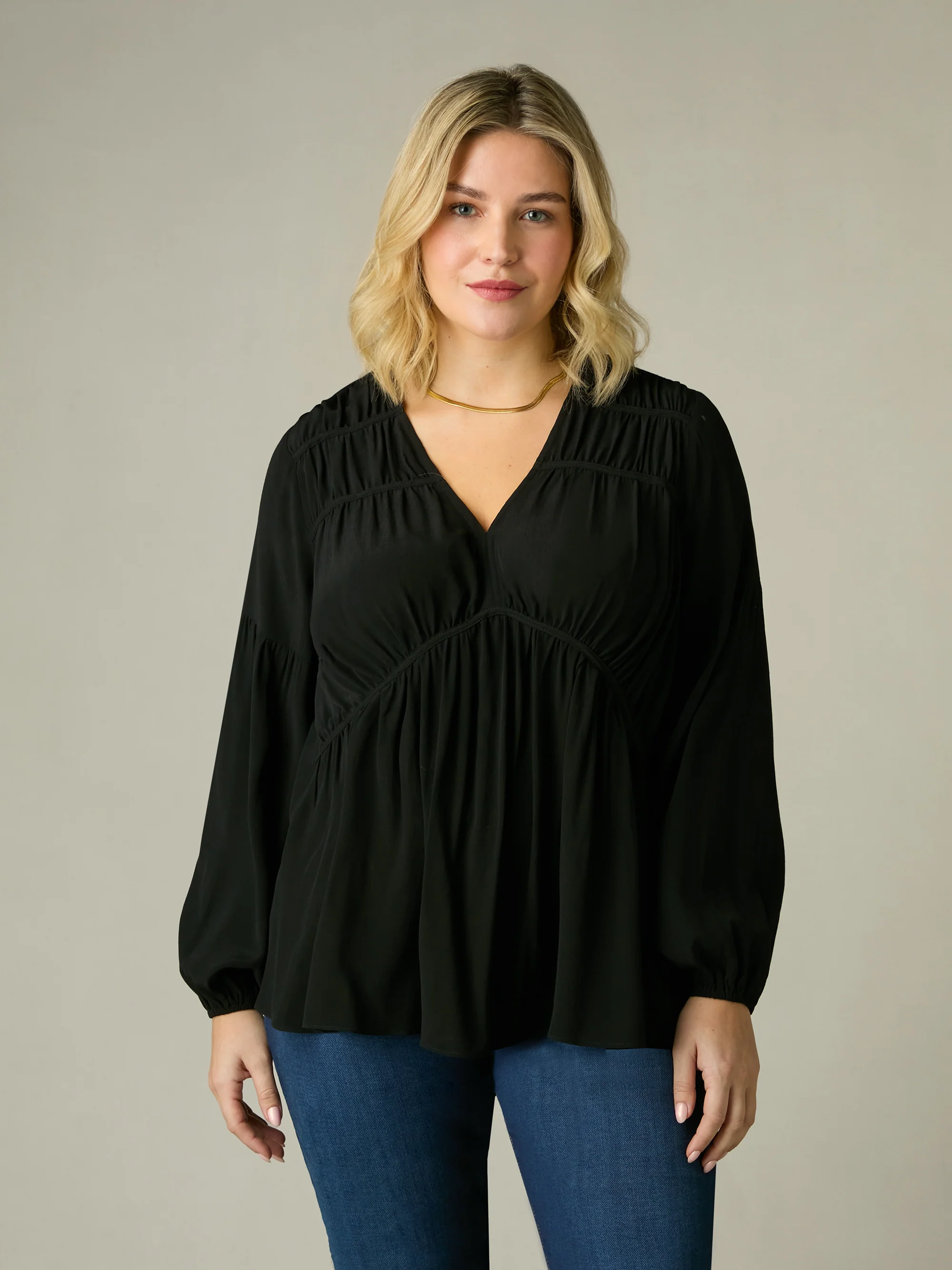 Black Ruched Front Blouse - Image 2