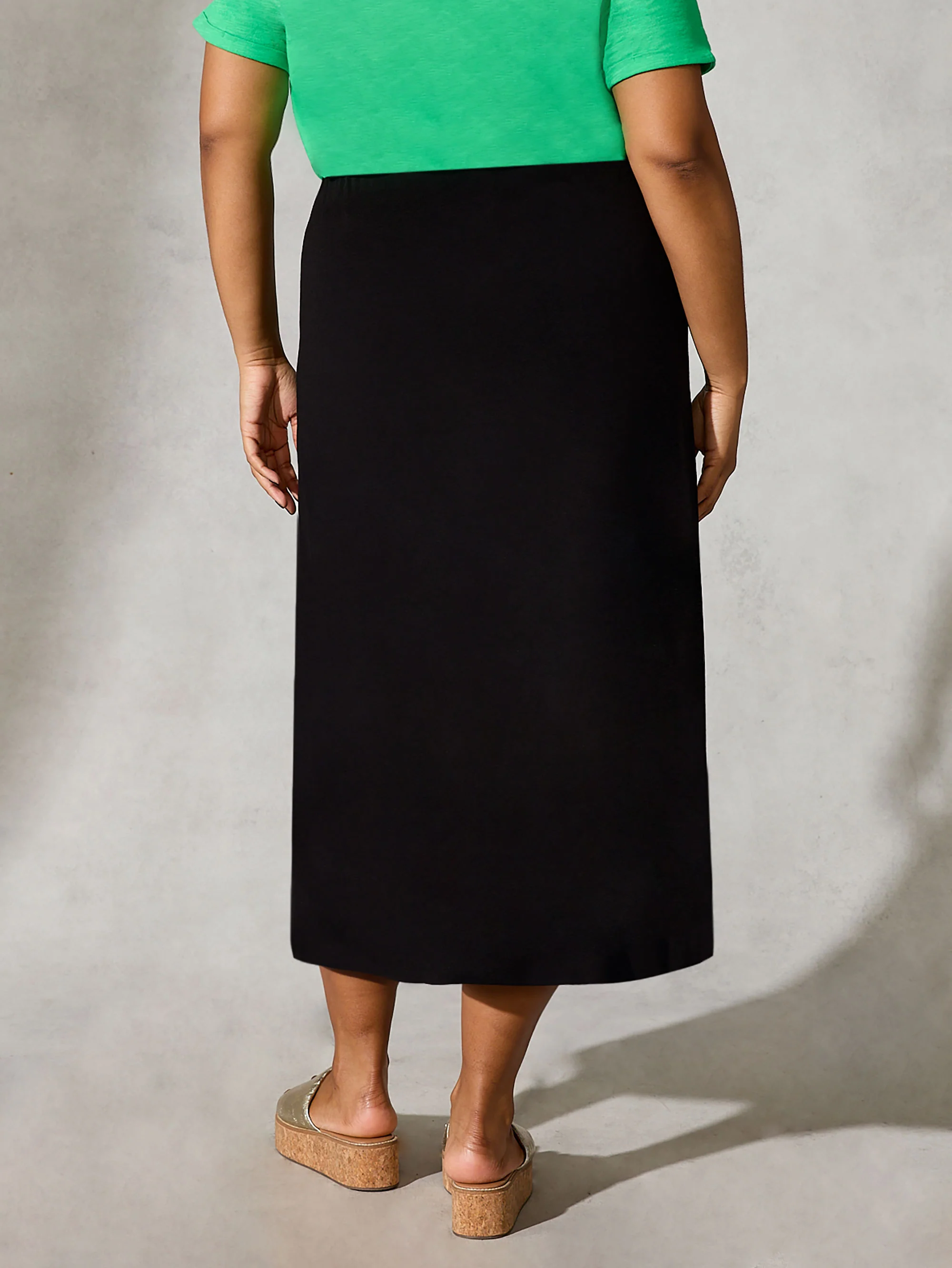 Black Ruched Front Jersey Midi Skirt - Image 3