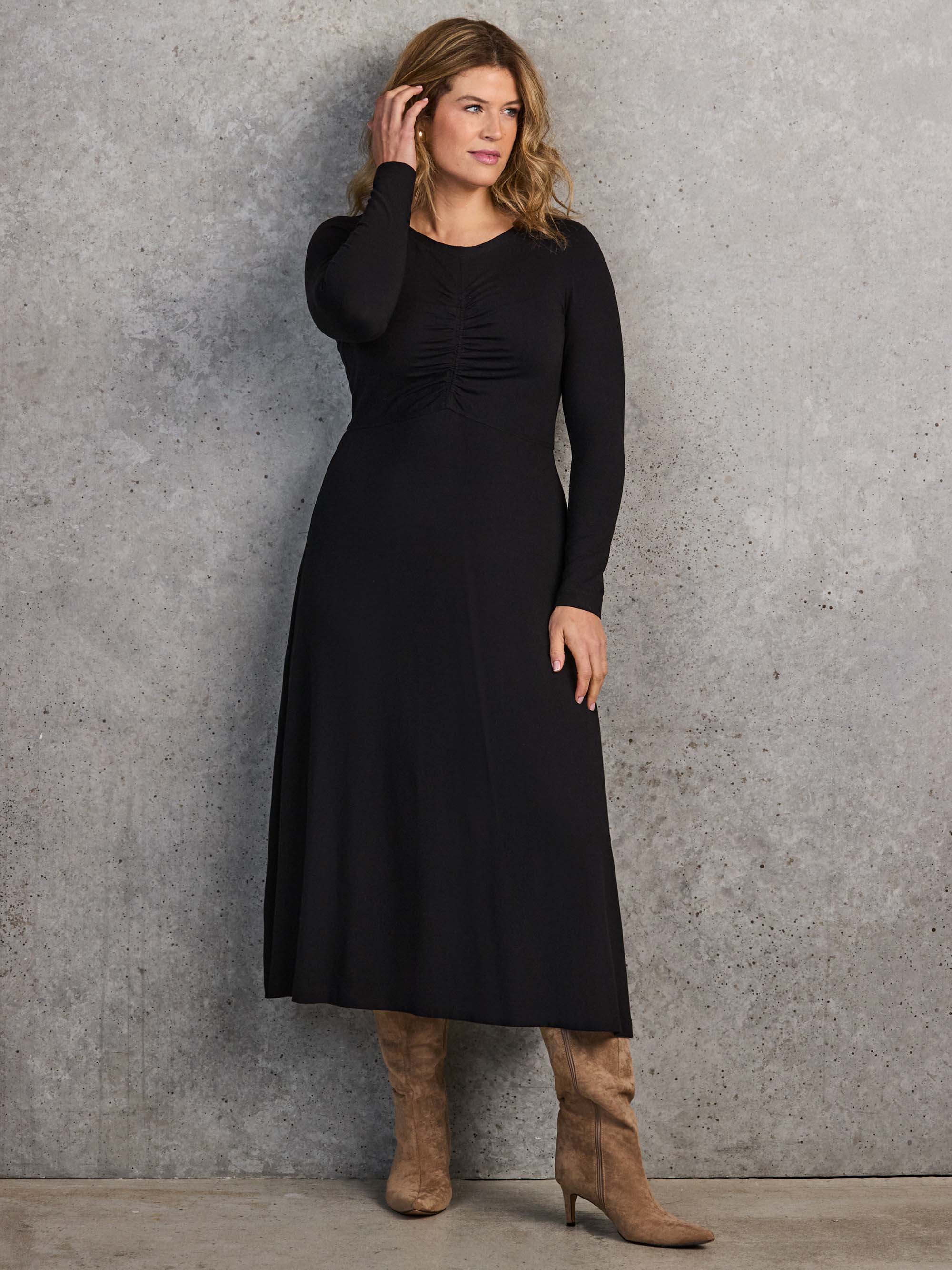 Black Ruched Front Jersey Midaxi Dress - Image 3
