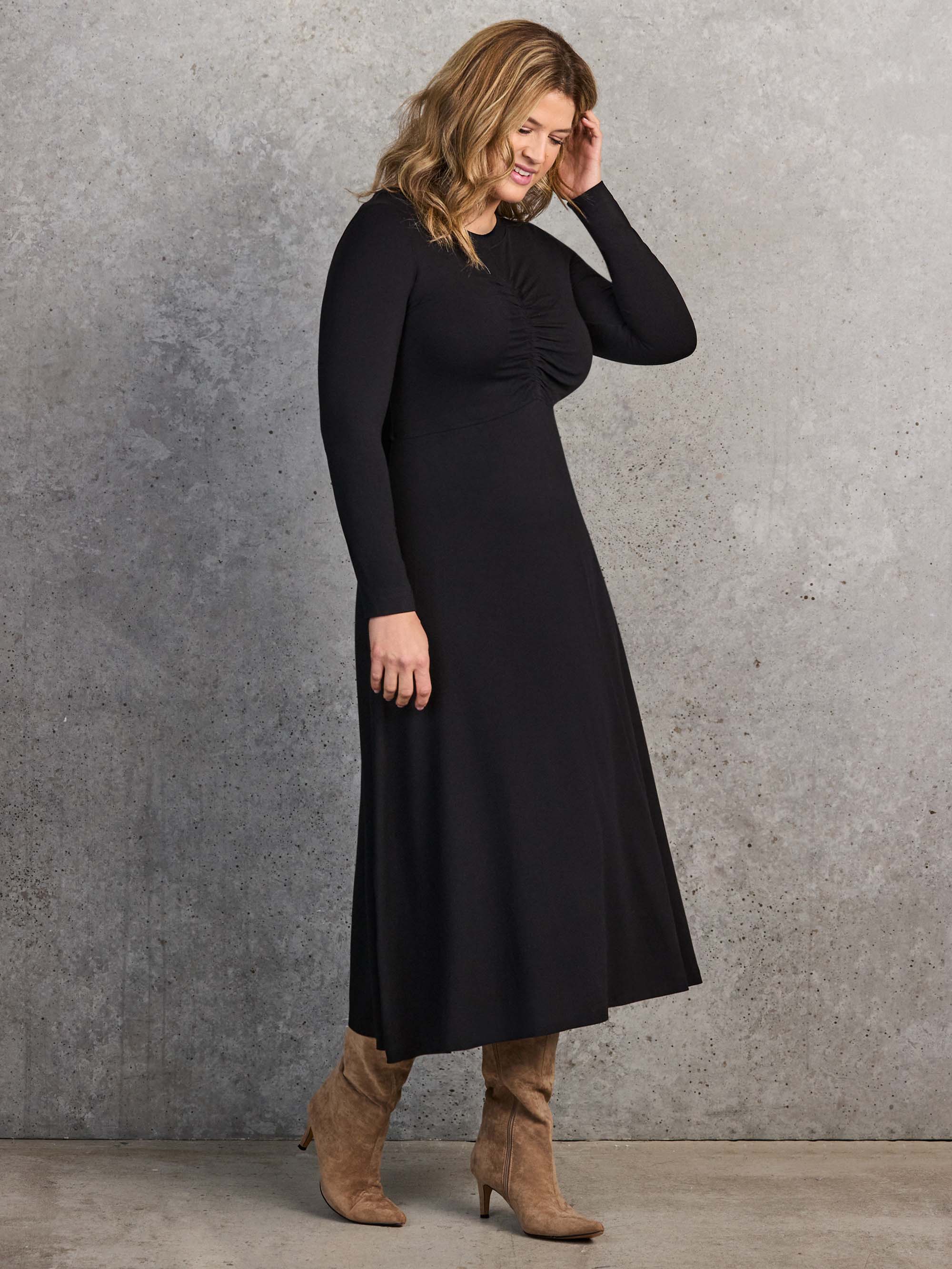 Black Ruched Front Jersey Midaxi Dress - Image 4