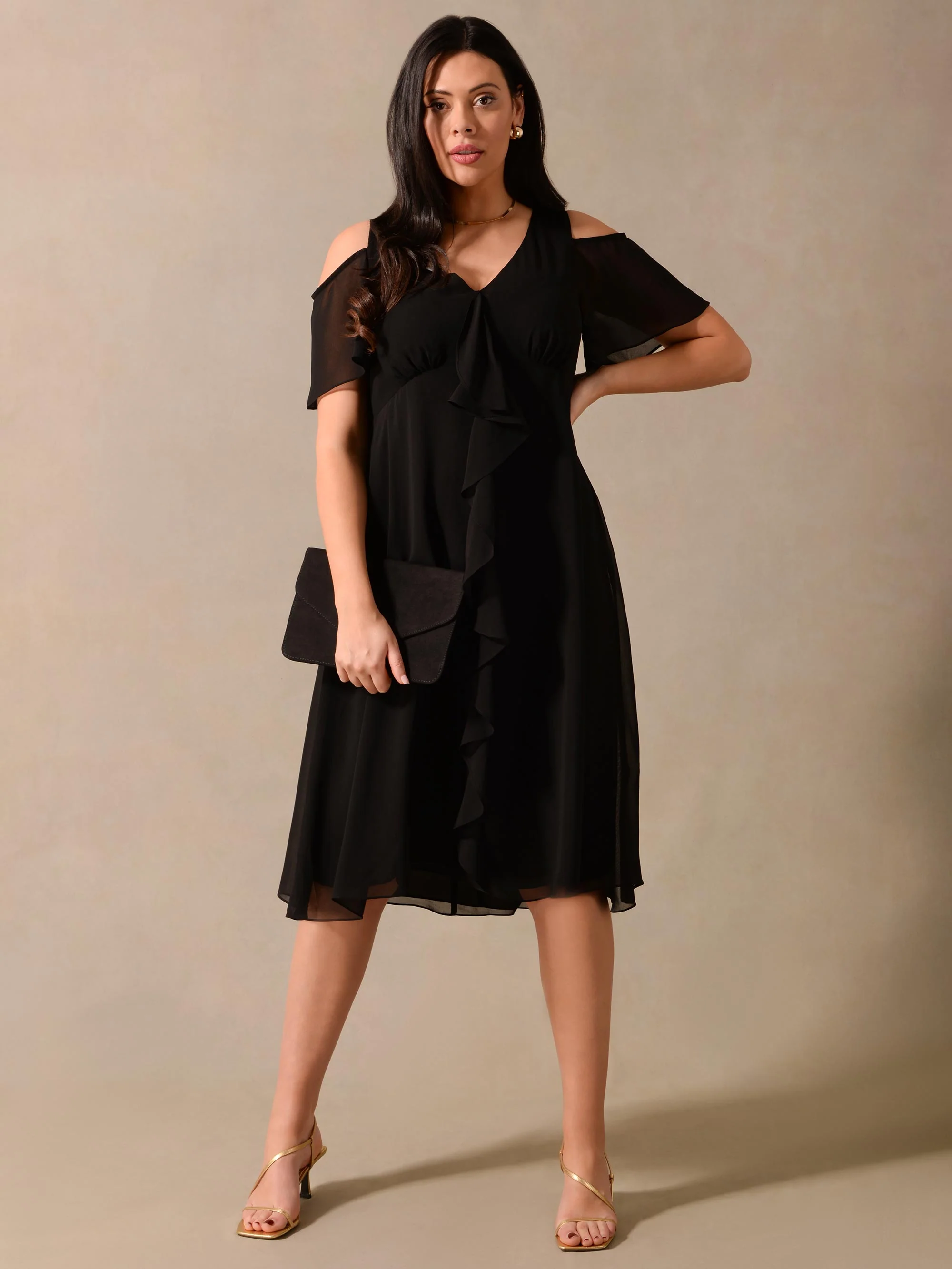 Black Ruffle Frill Front Dress - Image 2