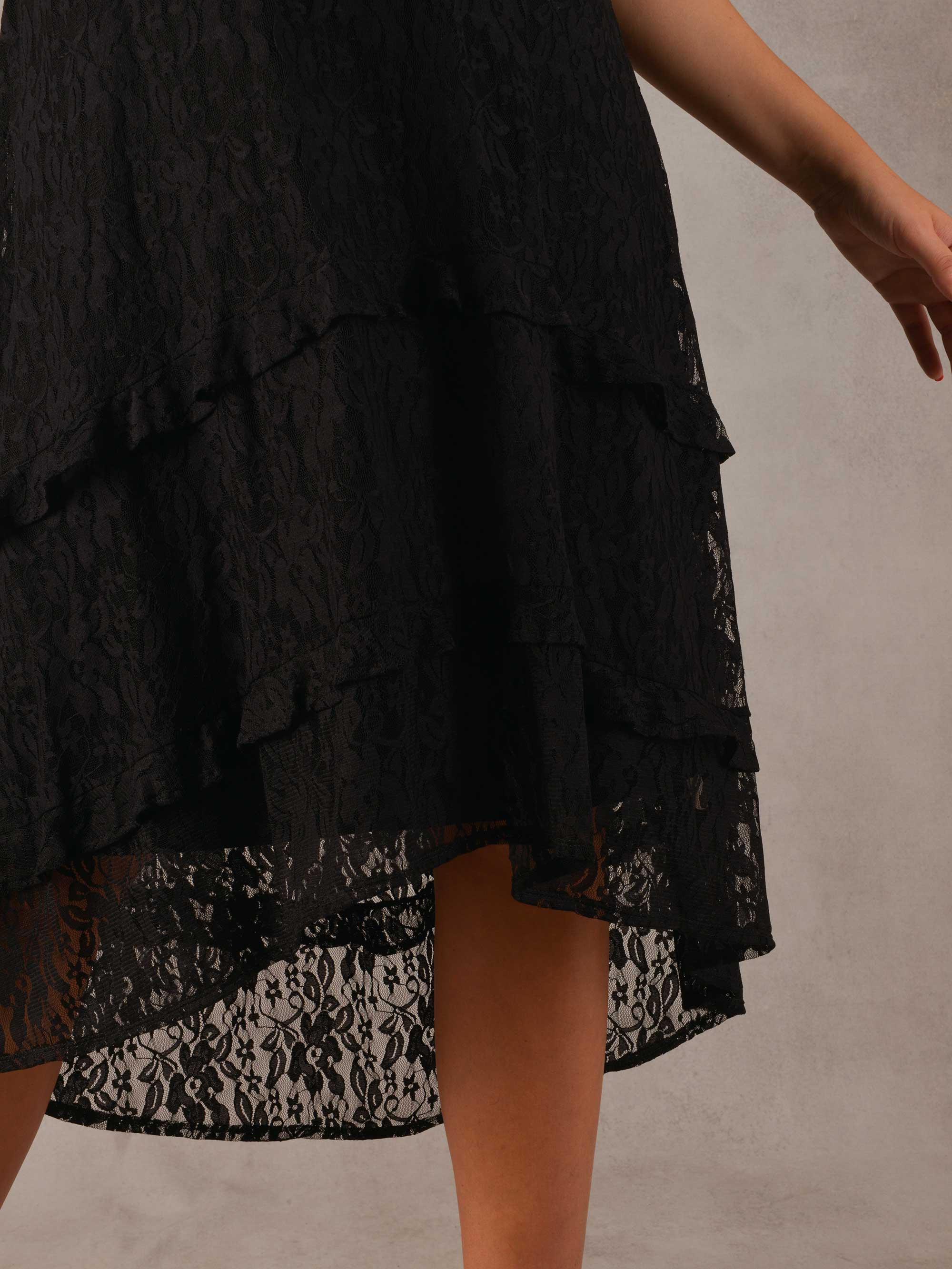 Black Ruffle Stretch Lace Midaxi Dress - Image 3