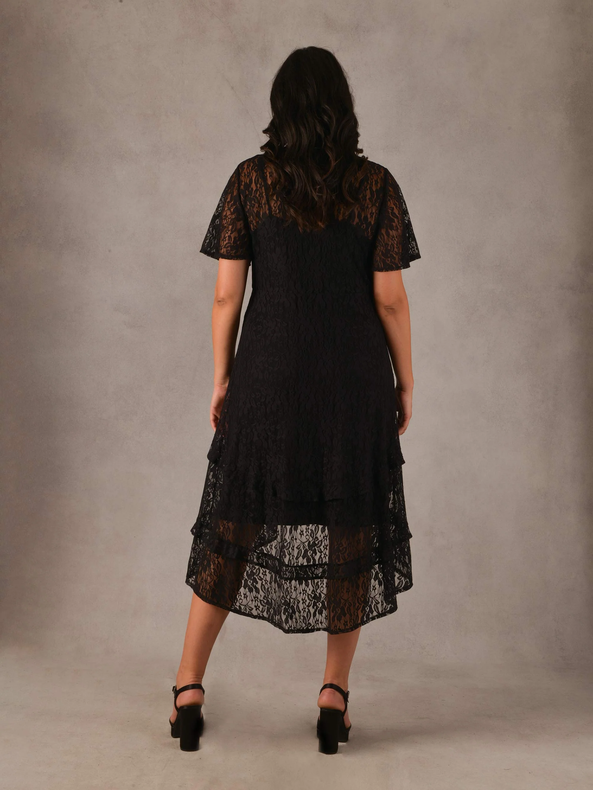 Black Ruffle Stretch Lace Midaxi Dress - Image 4