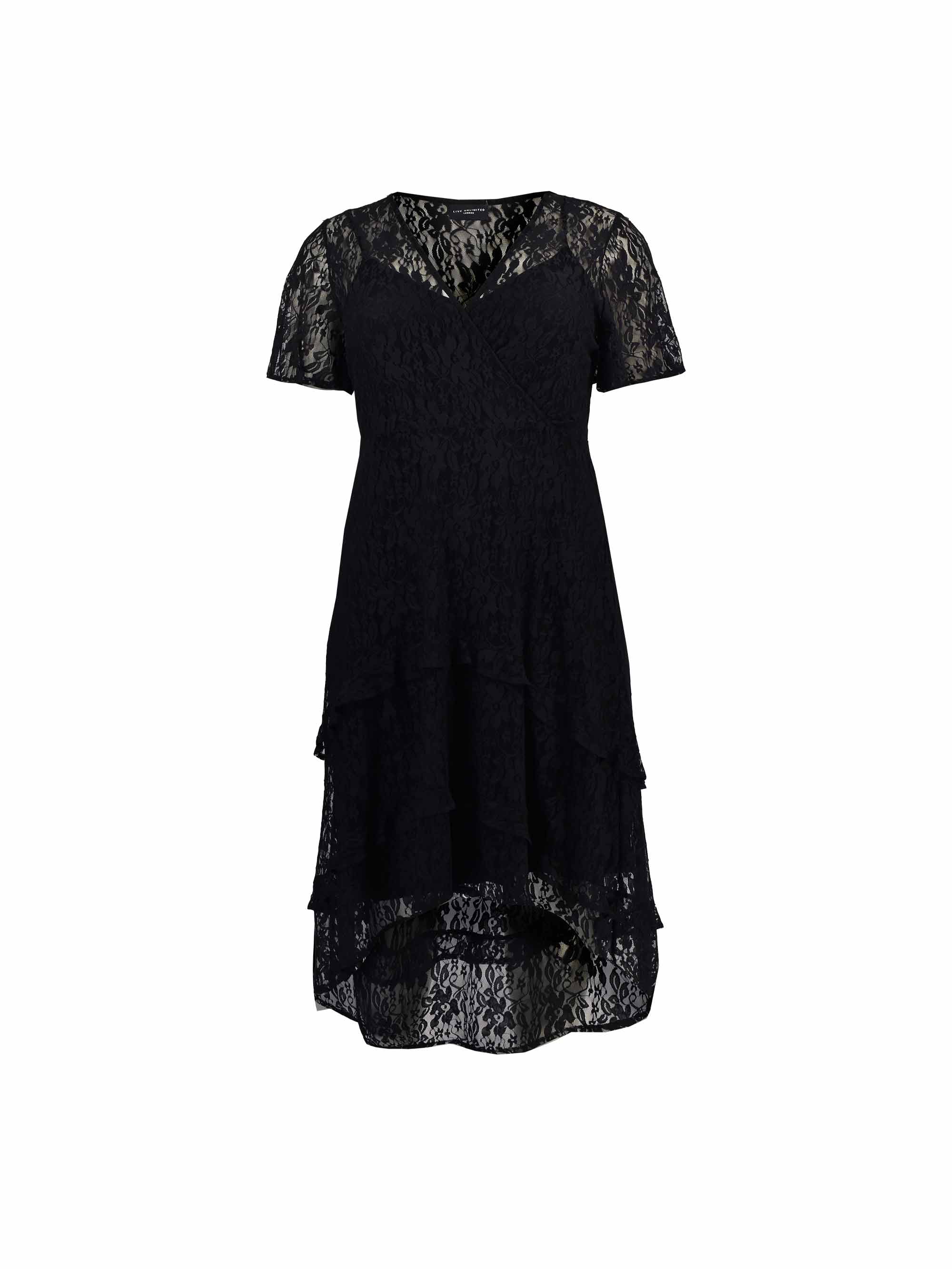 Black Ruffle Stretch Lace Midaxi Dress - Image 5