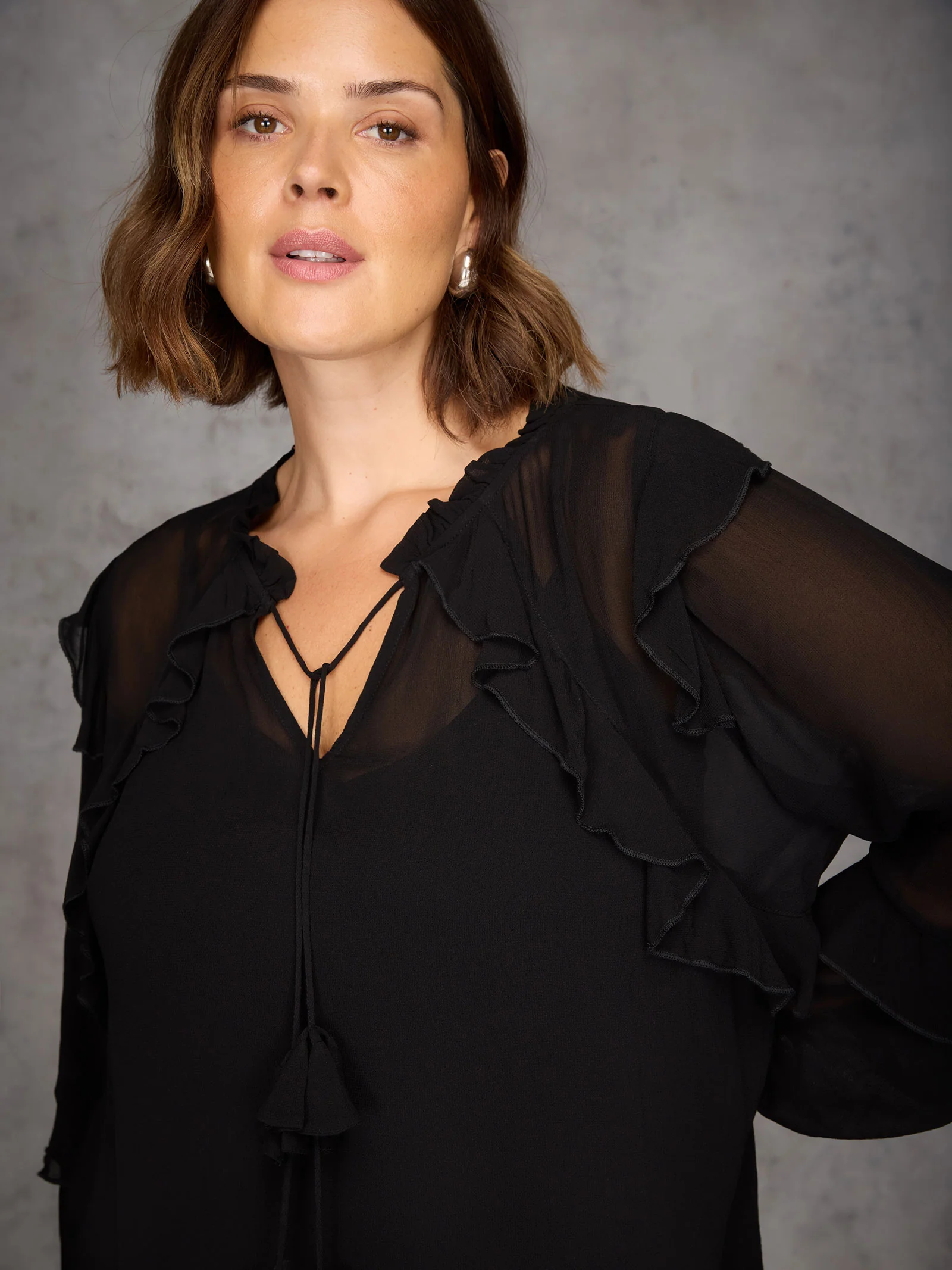 Black Ruffle Tie Neck Blouse - Image 6