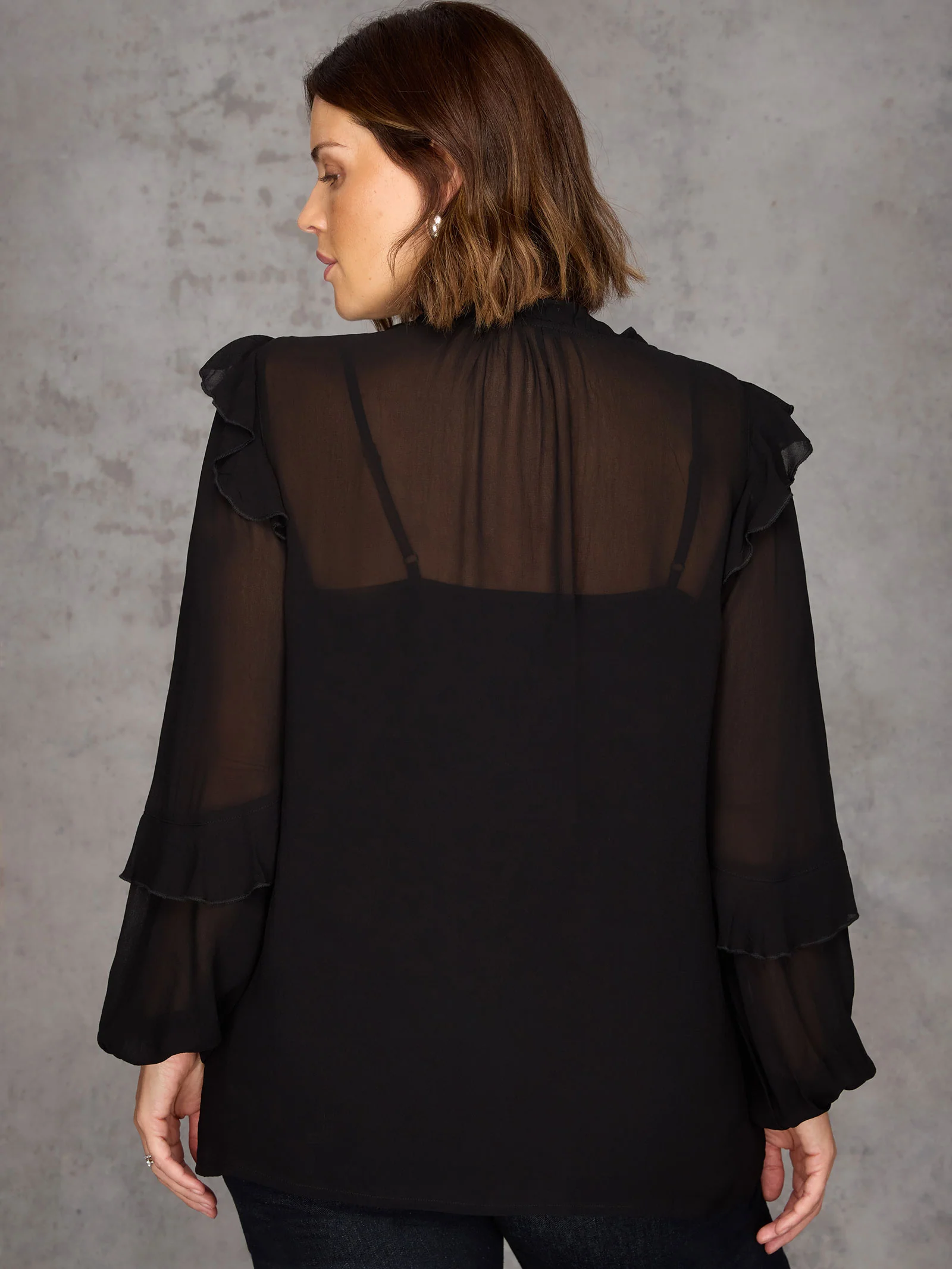 Black Ruffle Tie Neck Blouse - Image 7