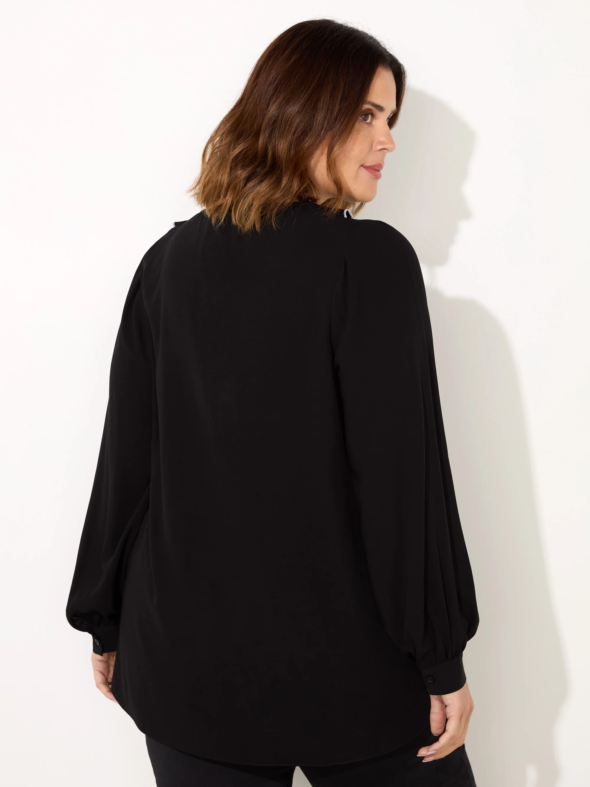 Black Ruffle Top With Contrast Stitching - Image 5