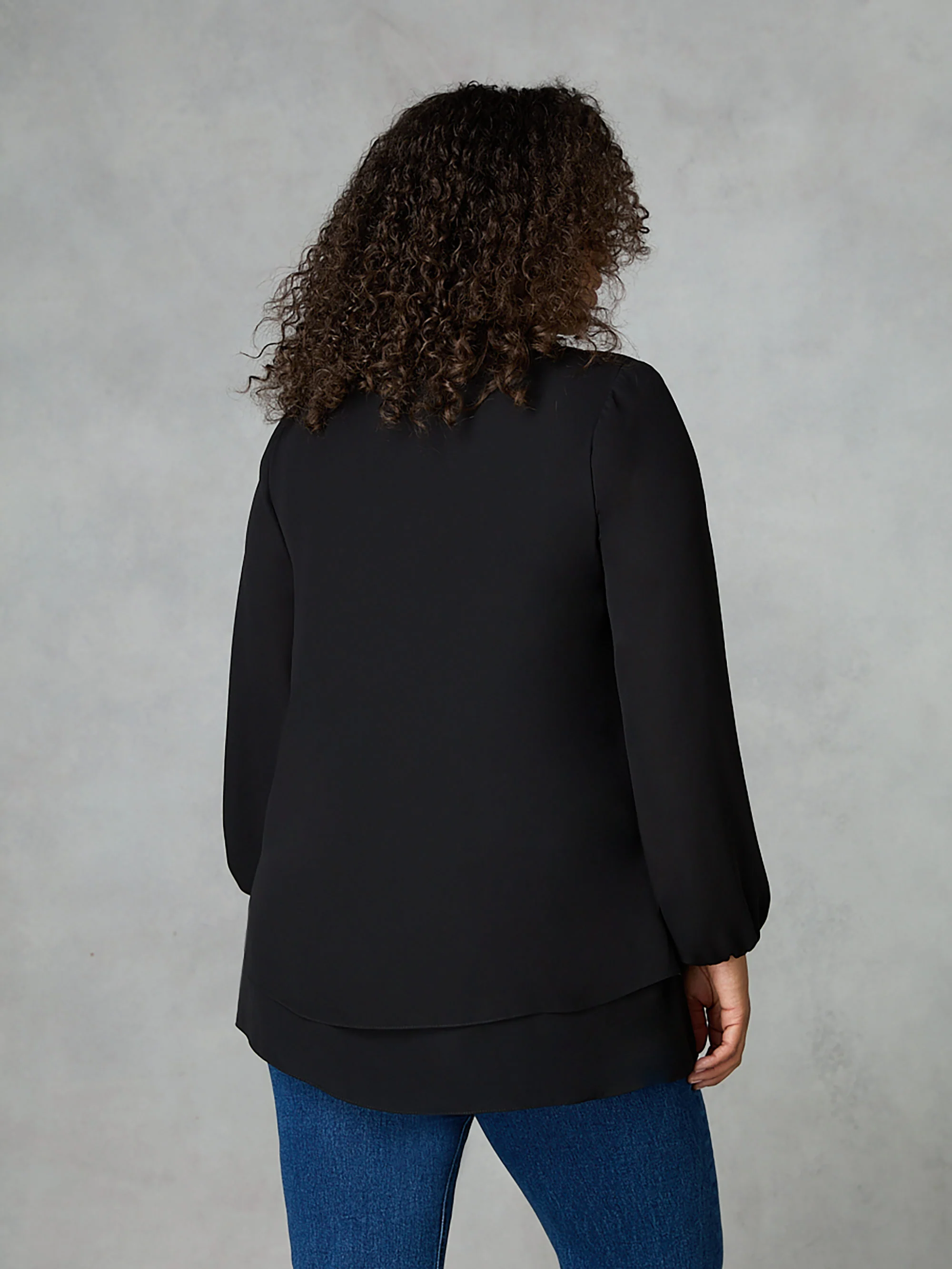 Black Satin Contrast Double Layered Shirt - Image 3