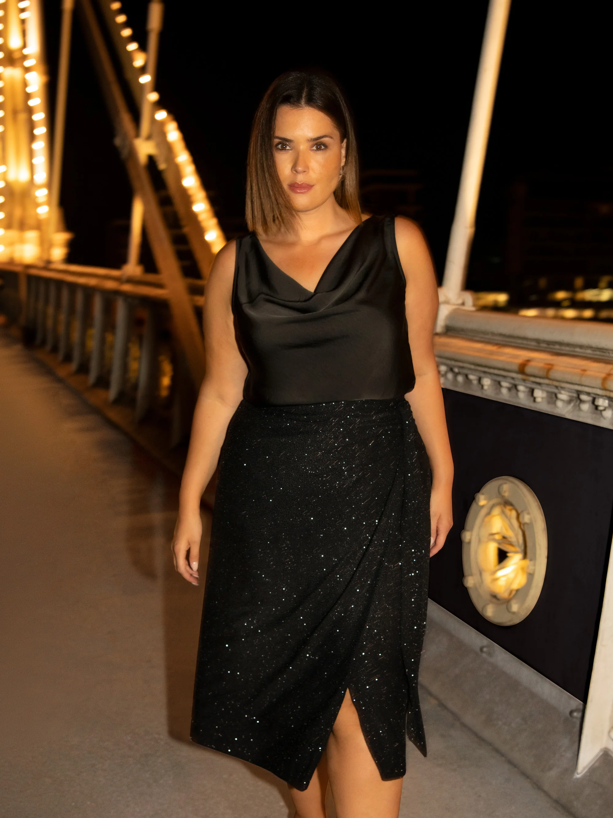 Black Satin Cowl Neck Vest - Image 2
