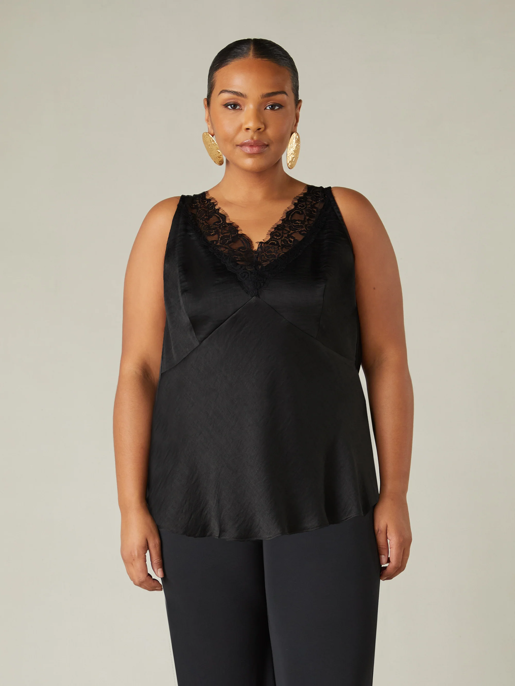 Black Satin Lace Cami - Image 2