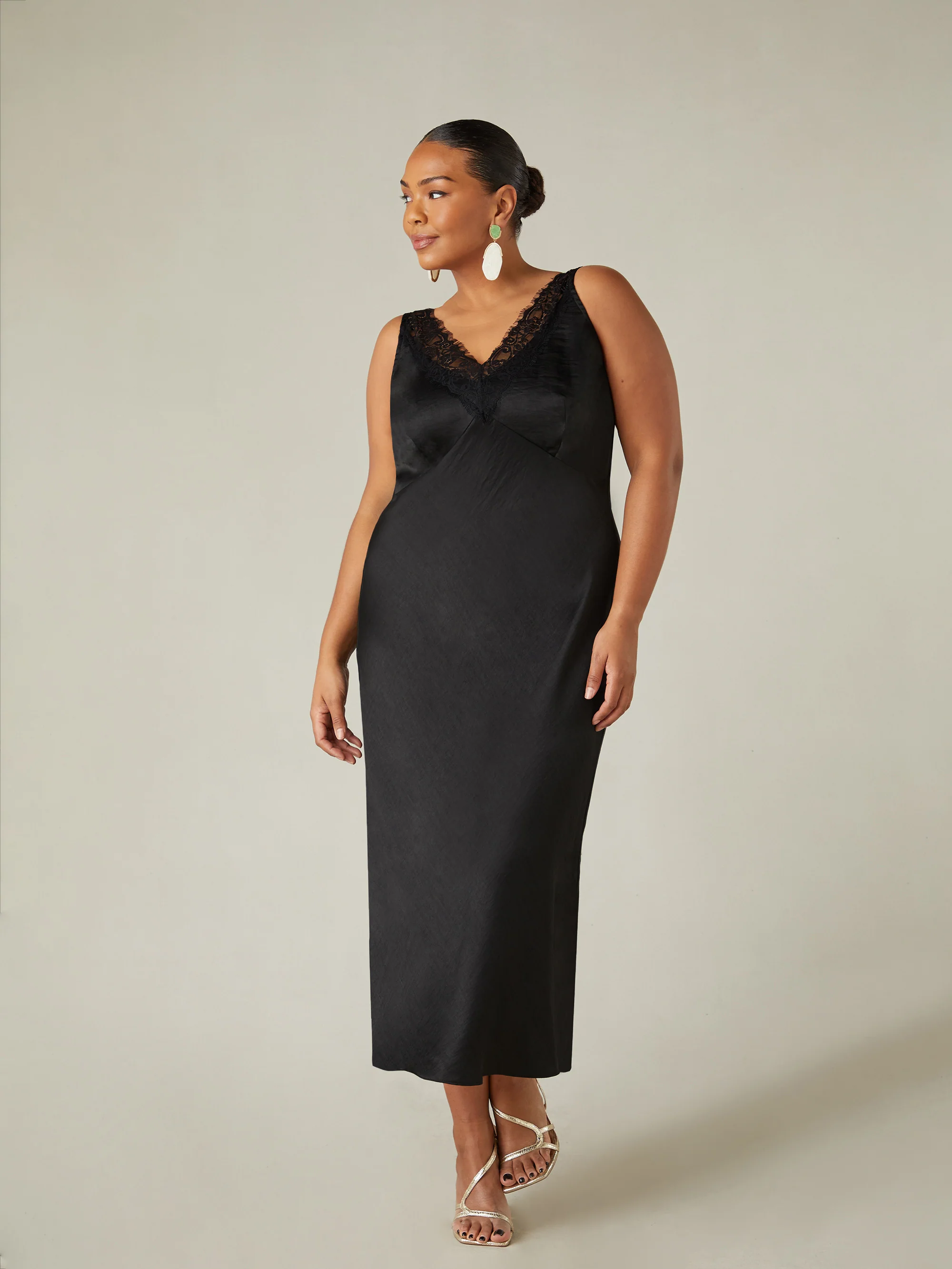 Black Satin Lace Slip Dress - Image 3