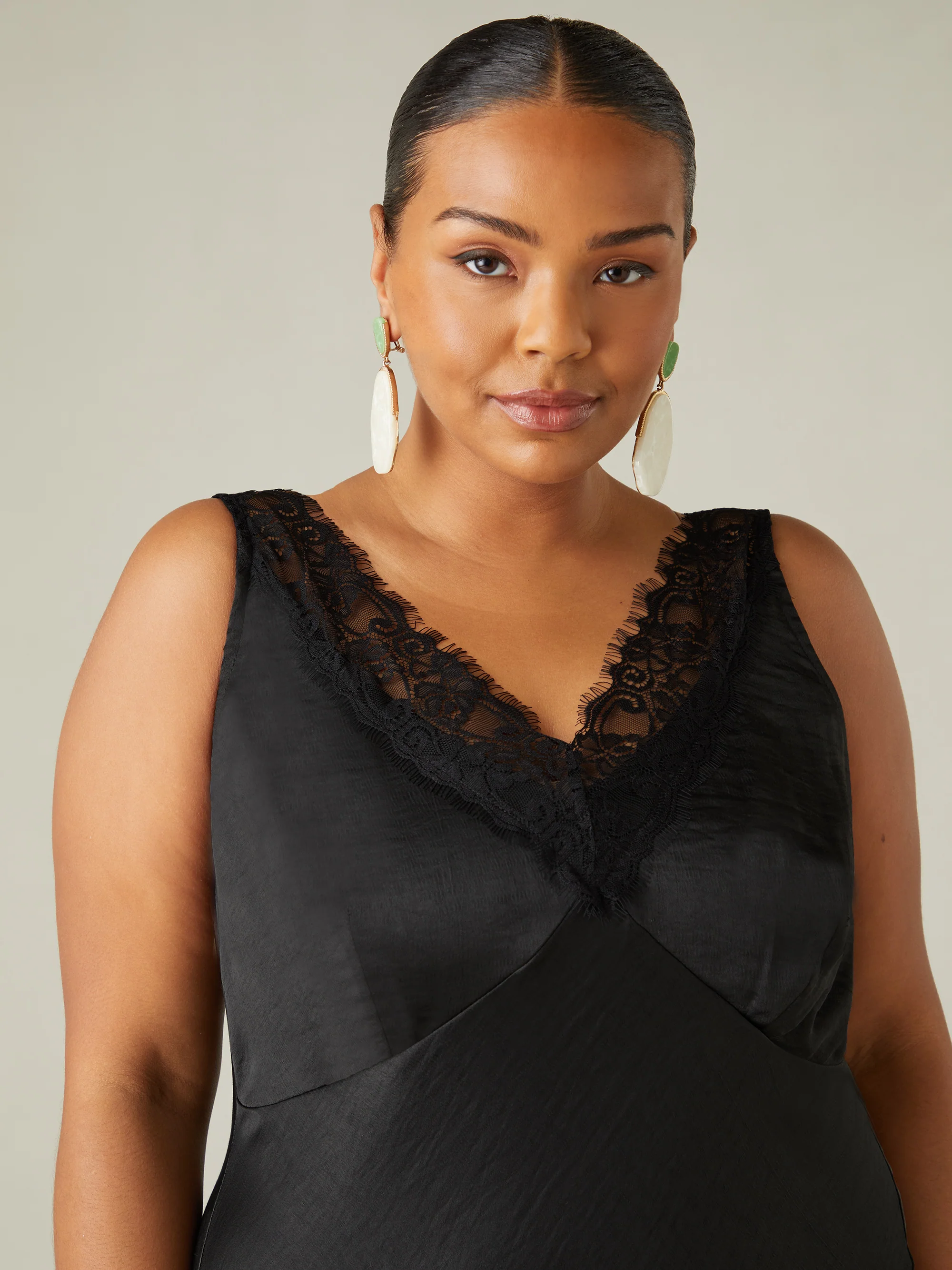 Black Satin Lace Slip Dress - Image 4