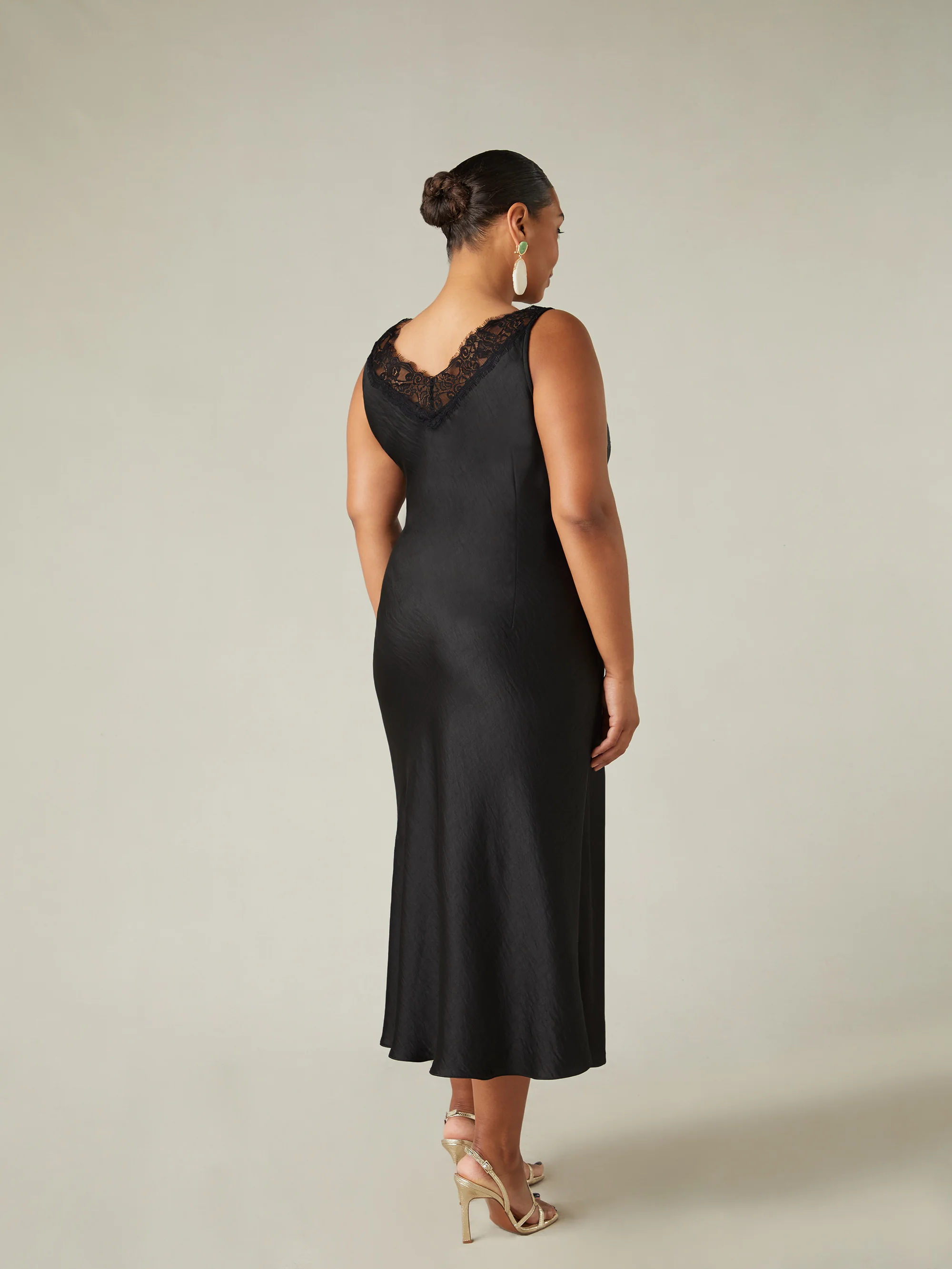 Black Satin Lace Slip Dress - Image 5