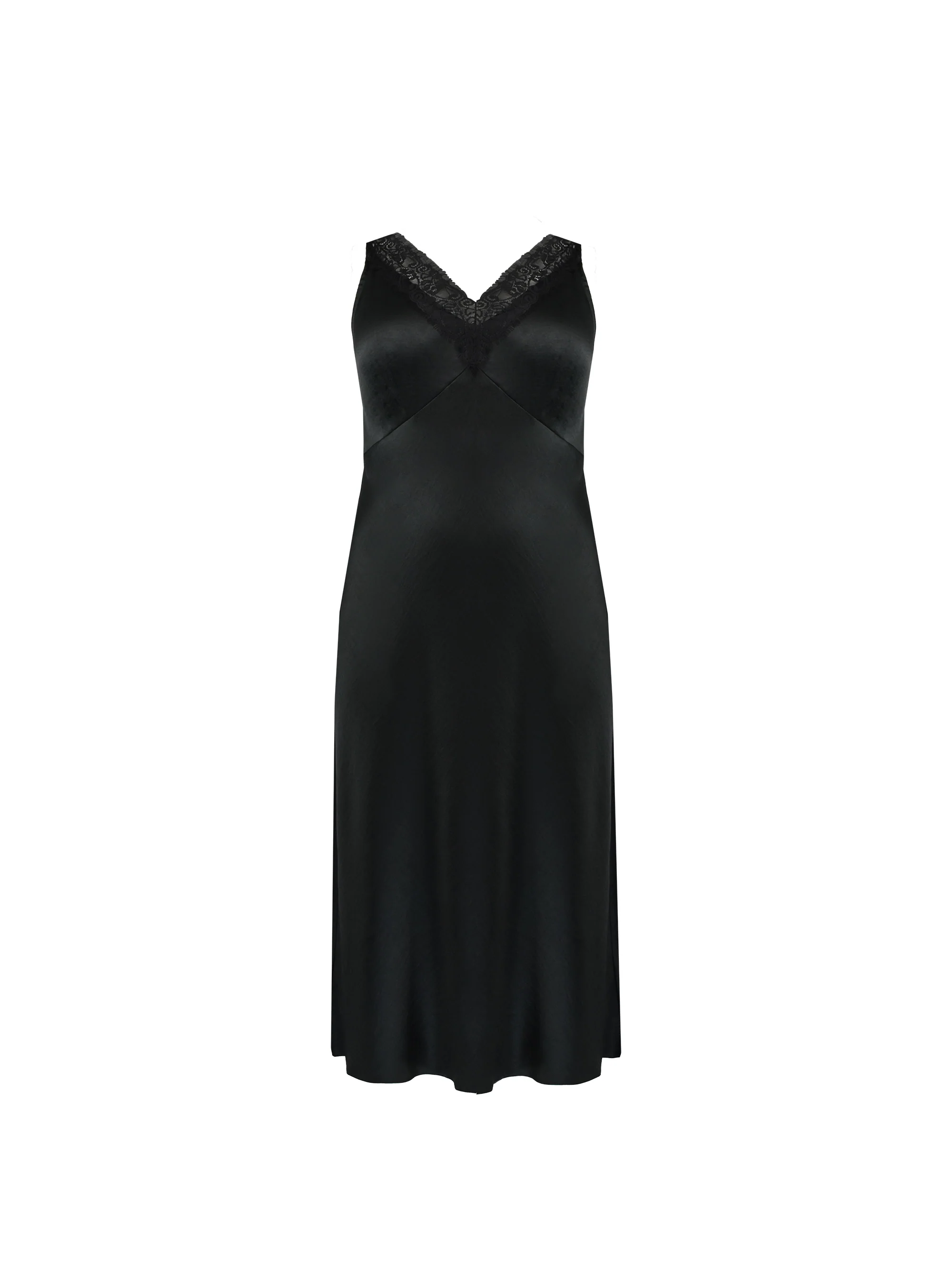 Black Satin Lace Slip Dress - Image 6
