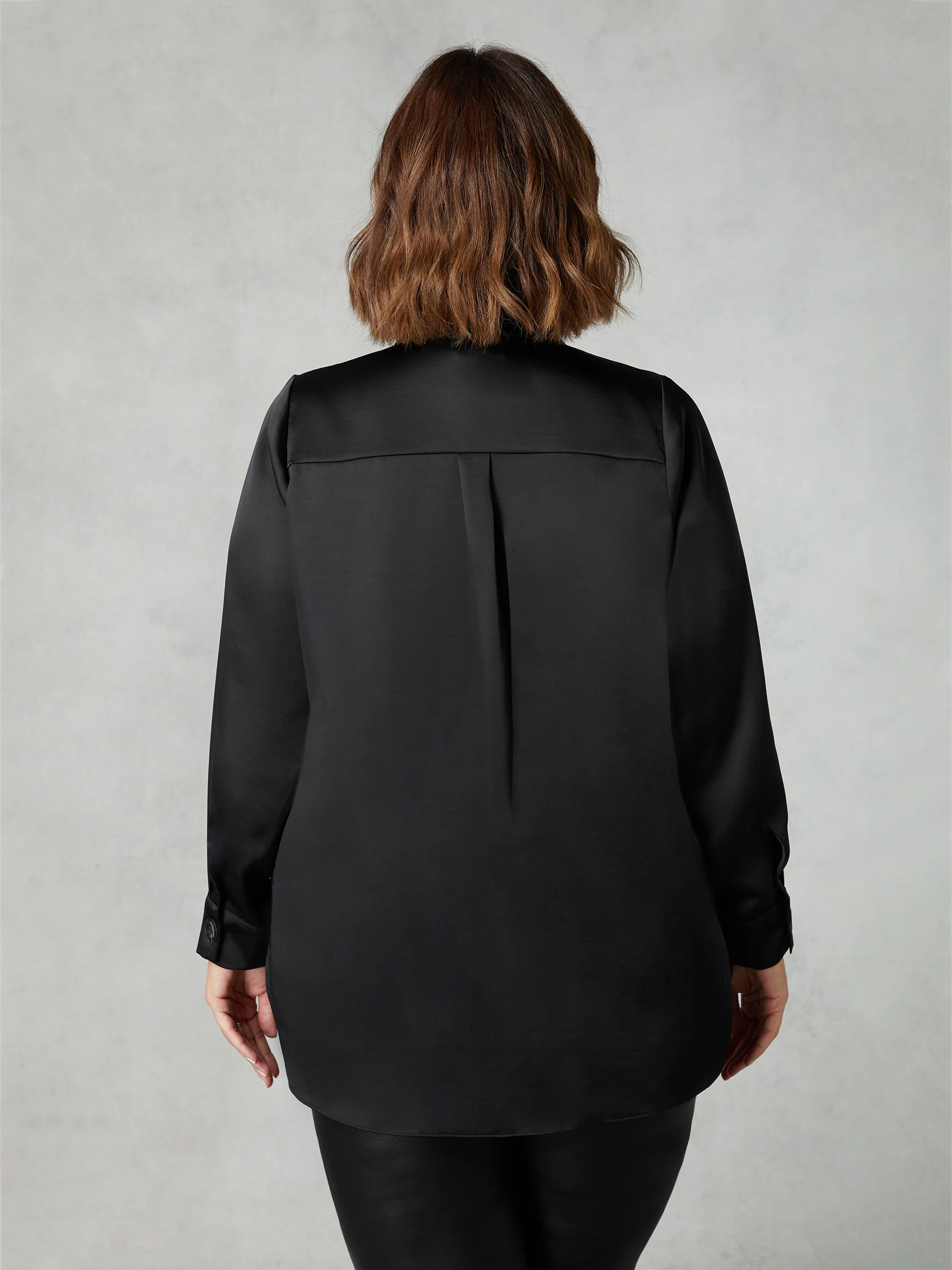 Black Satin Placket Front Shirt - Image 3
